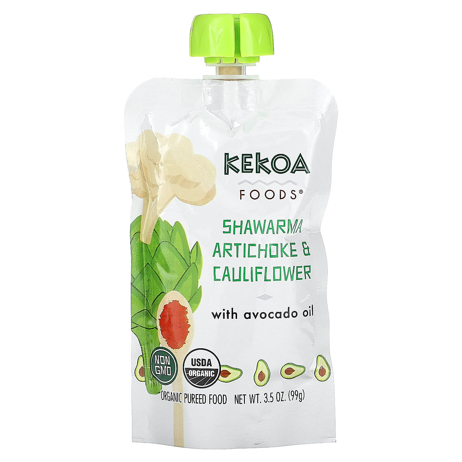 Kekoa, Organic Pureed Food, Shawarma Artichoke And Cauliflower, 3.5 oz (99 g) - Image 1