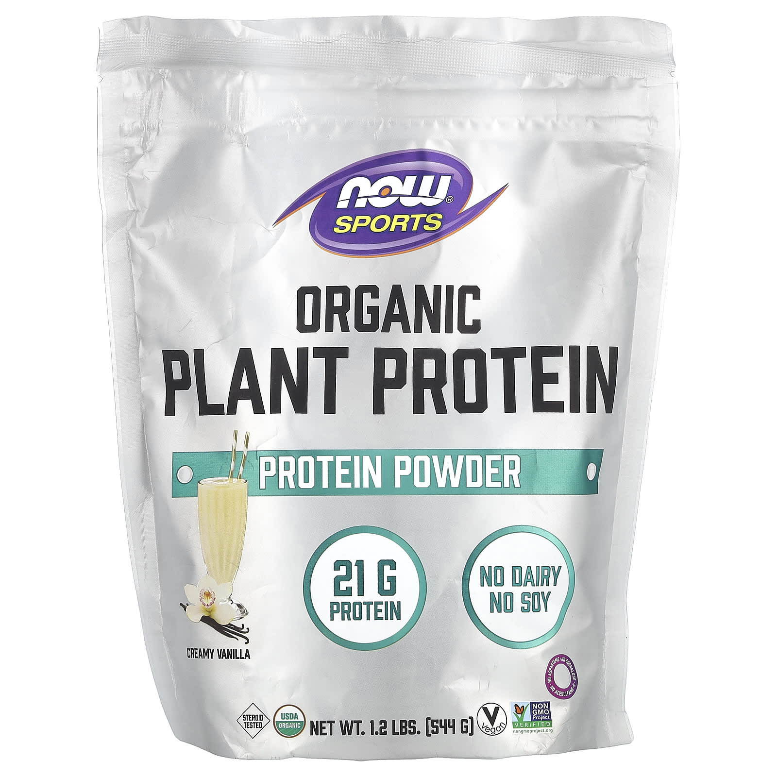 NOW Foods, Sports, Organic Plant Protein Powder, Creamy Vanilla, 1.2 lbs (544 g) - Image 1