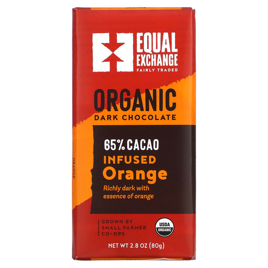 Organic Dark Chocolate with Orange, Fair Trade, 65% Cacao, 80g - Image 1