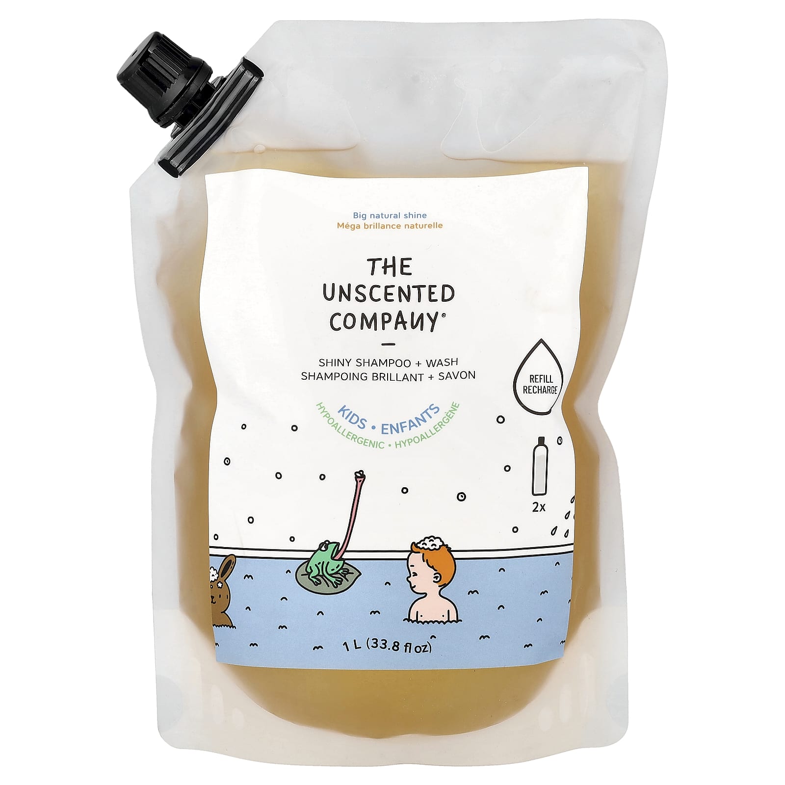 The Unscented Company, Kids, Shiny Shampoo + Wash, Refill, Fragrance Free, 33.8 fl oz (1 l) - Image 1
