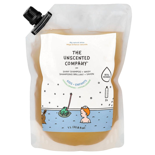 The Unscented Company, Kids, Shiny Shampoo + Wash, Refill, Fragrance Free, 33.8 fl oz (1 l) - Image 1