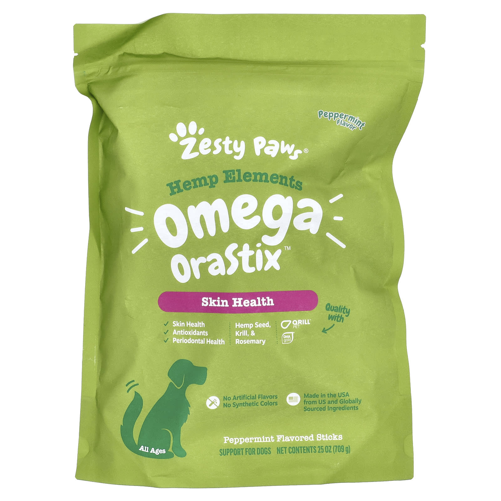 Zesty Paws, Hemp Elements, Omega Orastix, For Dogs, All Ages, Peppermint , 25 oz (709 g) - Image 1