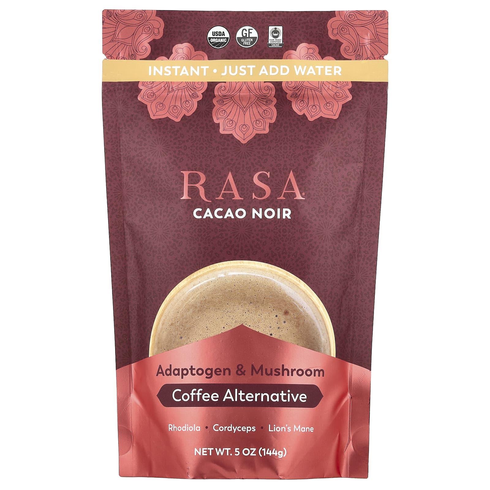 Rasa, Adaptogen & Mushroom Coffee Alternative, Instant, Cacao Noir, 5 oz (144 g) - Image 1