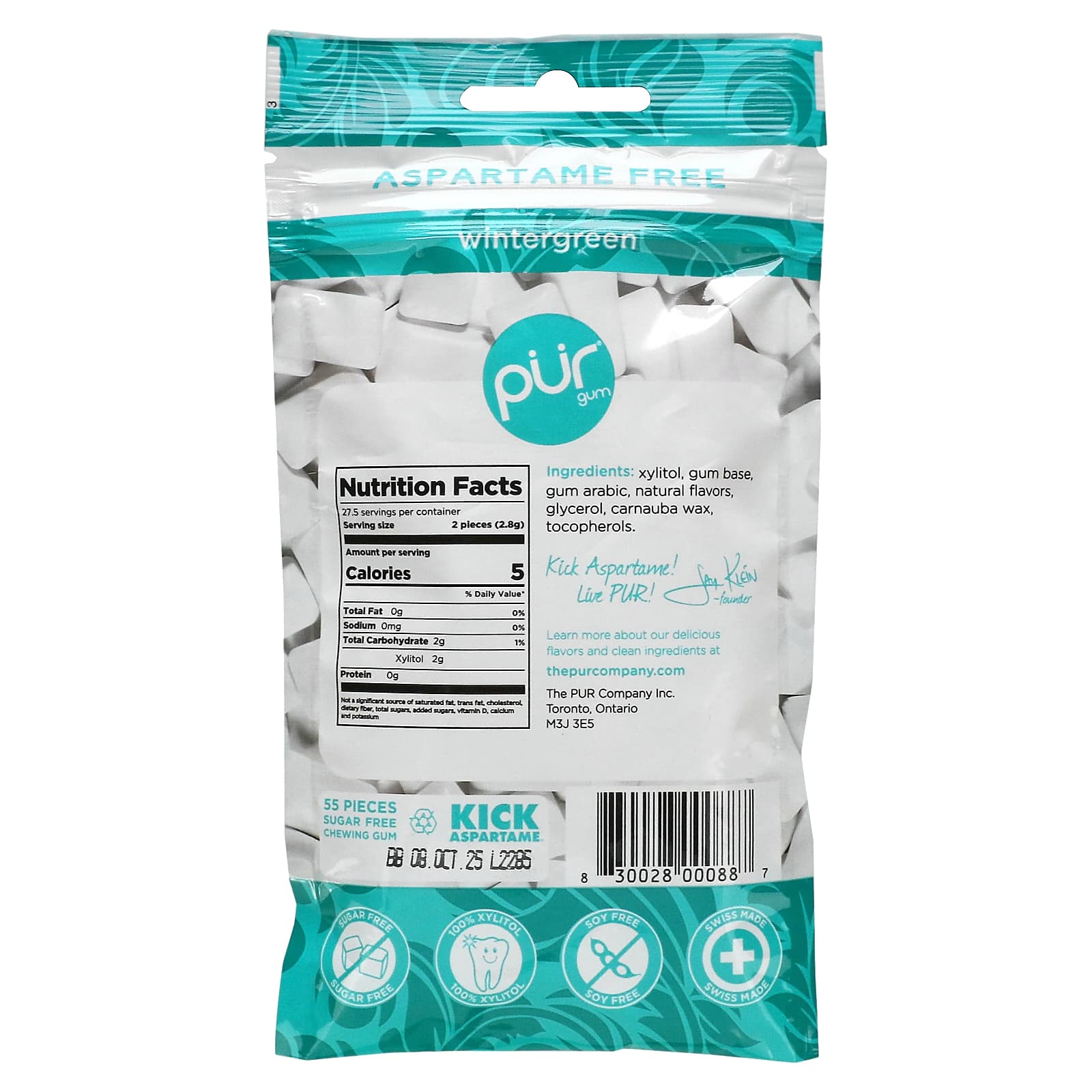 The PUR Company, Chewing Gum, Wintergreen, 55 Pieces, 2.72 oz (77 g) - Image 2