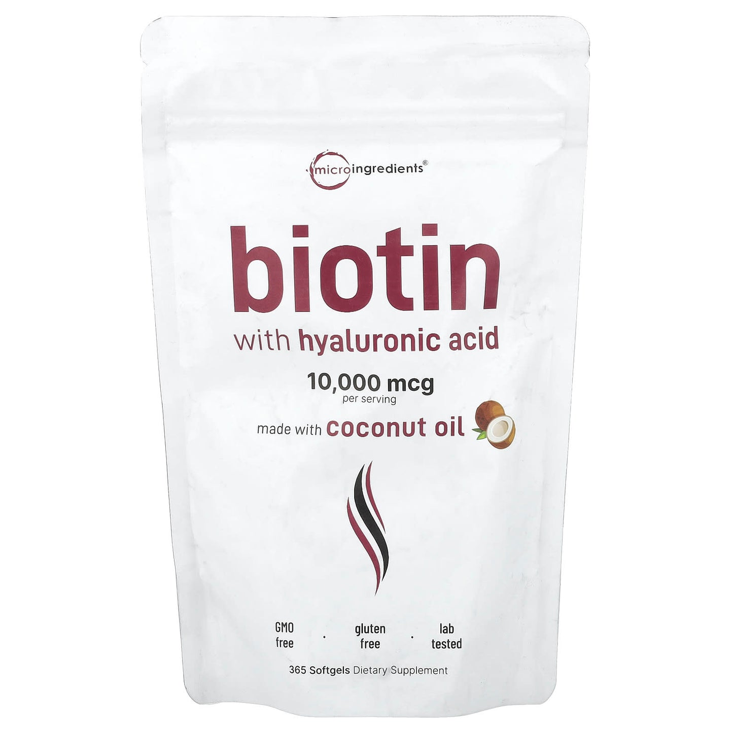 Micro Ingredients, Biotin with Hyaluronic Acid, 365 Softgels - Image 1