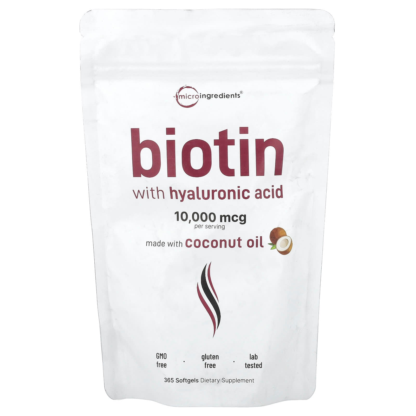 Micro Ingredients, Biotin with Hyaluronic Acid, 365 Softgels - Image 1