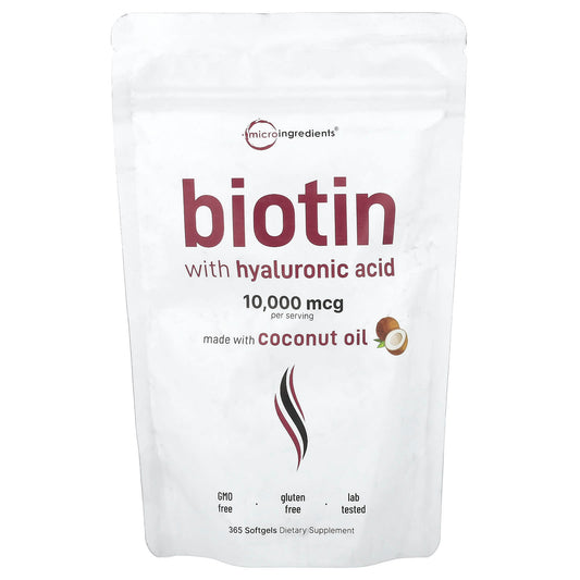 Micro Ingredients, Biotin with Hyaluronic Acid, 365 Softgels - Image 1
