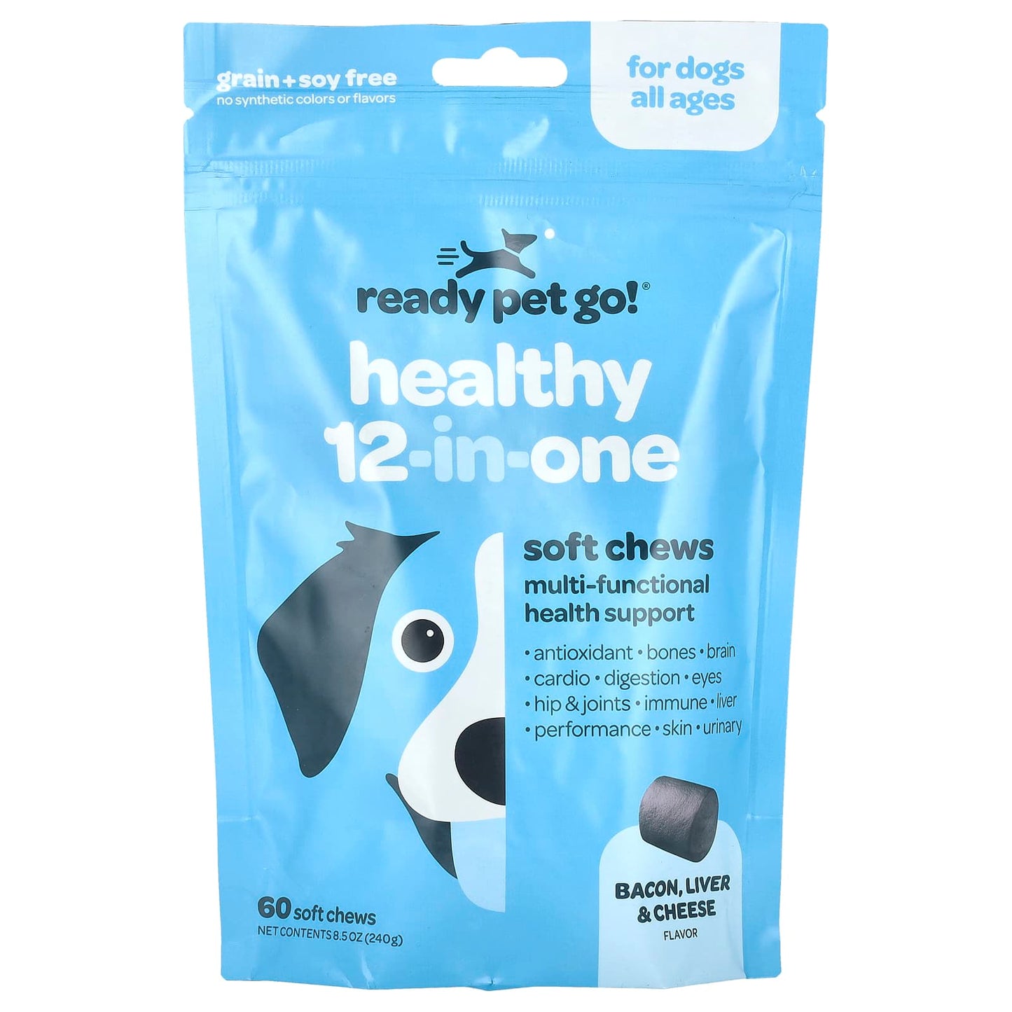 Ready Pet Go, Healthy 12-In-One, For Dogs, All Ages, Bacon, Liver & Cheese, 60 Soft Chews, 8.5 oz (240 g) - Image 1