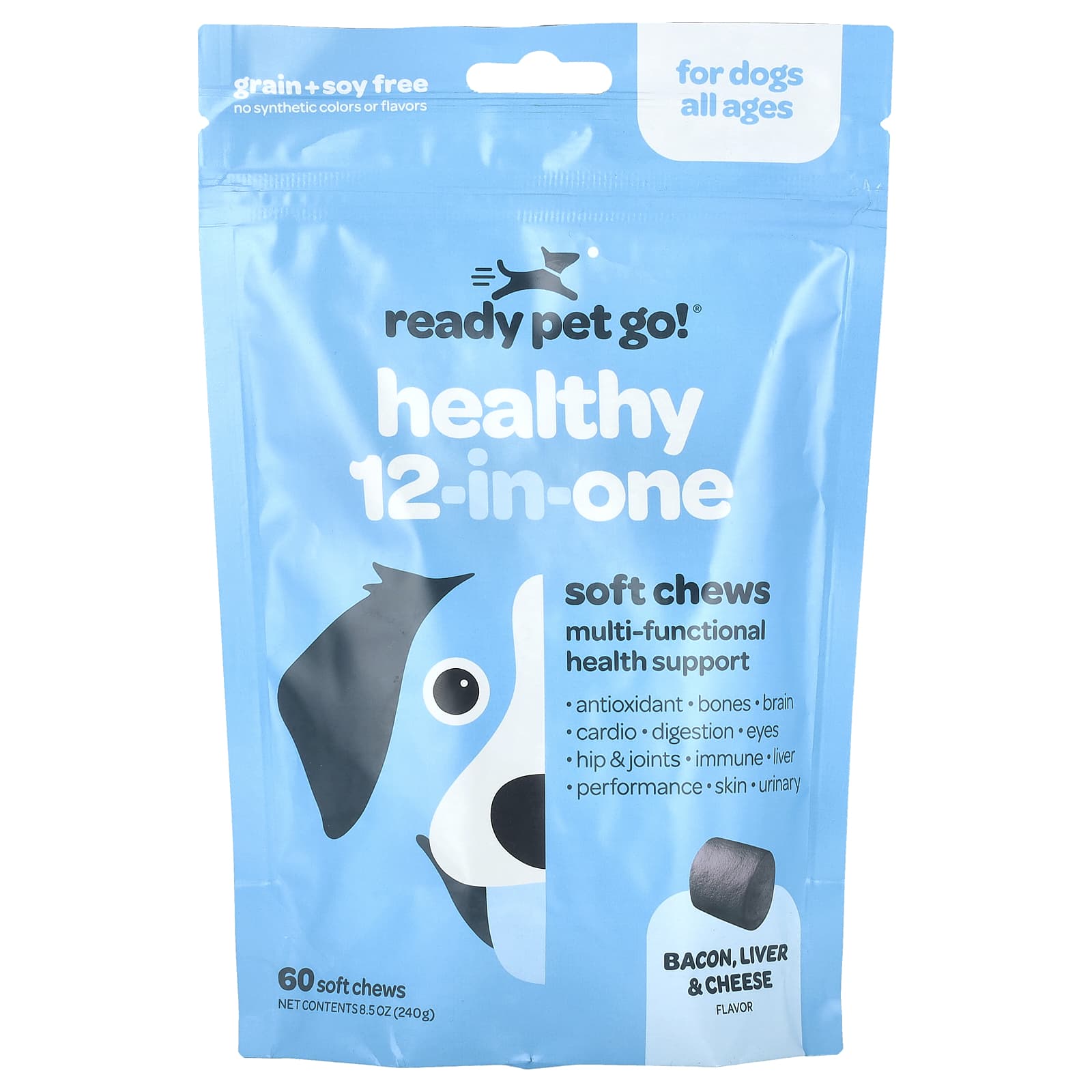 Ready Pet Go, Healthy 12-In-One, For Dogs, All Ages, Bacon, Liver & Cheese, 60 Soft Chews, 8.5 oz (240 g) - Image 1