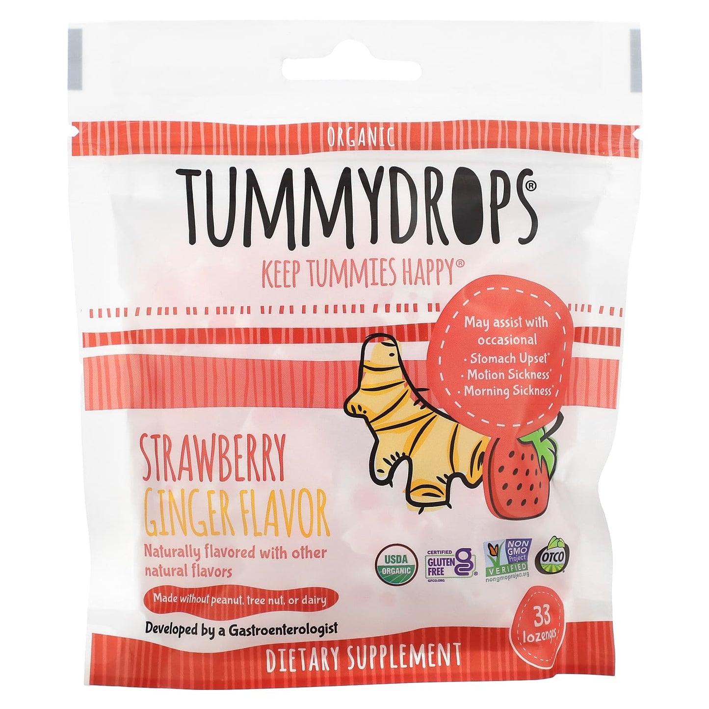 Tummydrops, Organic Strawberry Ginger, 33 Lozenges - Image 1