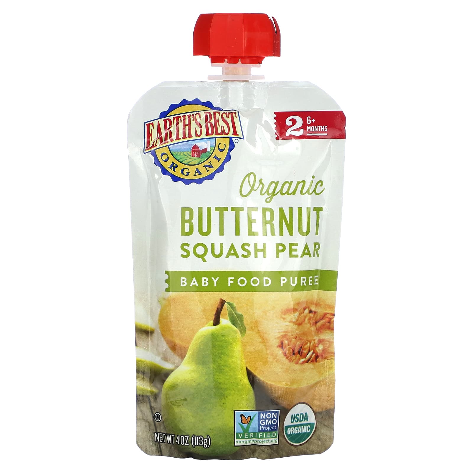 Organic Baby Food, Earth's Best Butternut Squash Pear, 6+ Months, 4 oz - Image 1
