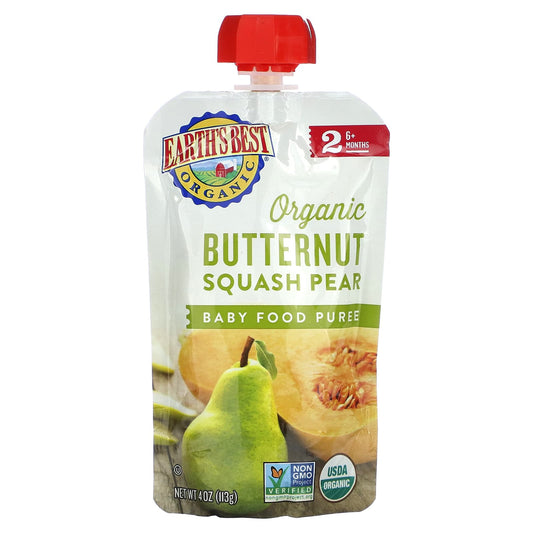 Organic Baby Food, Earth's Best Butternut Squash Pear, 6+ Months, 4 oz - Image 1