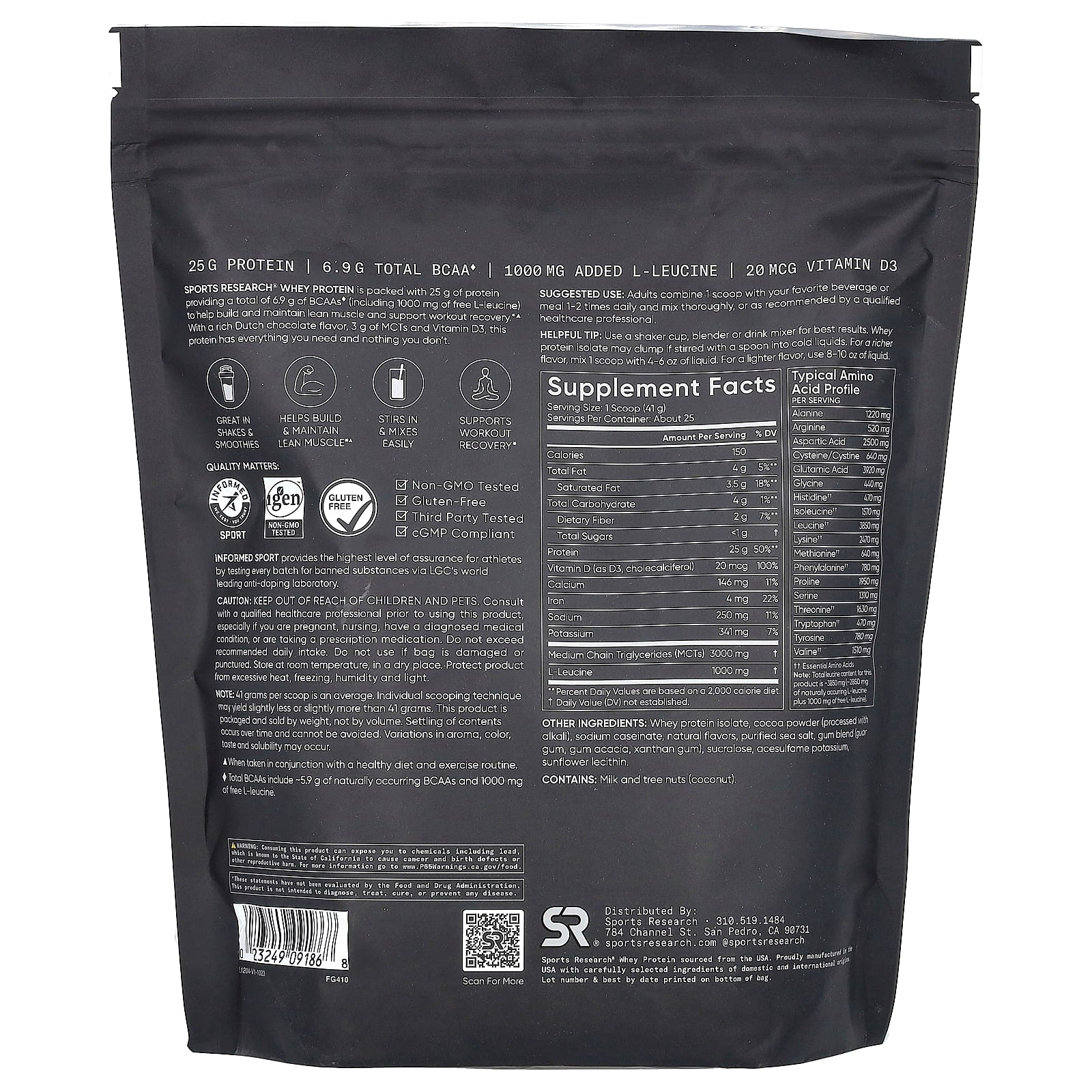 Sports Research, Whey Protein, Dutch Chocolate, 2.26 lb (1.03 kg) - Image 2