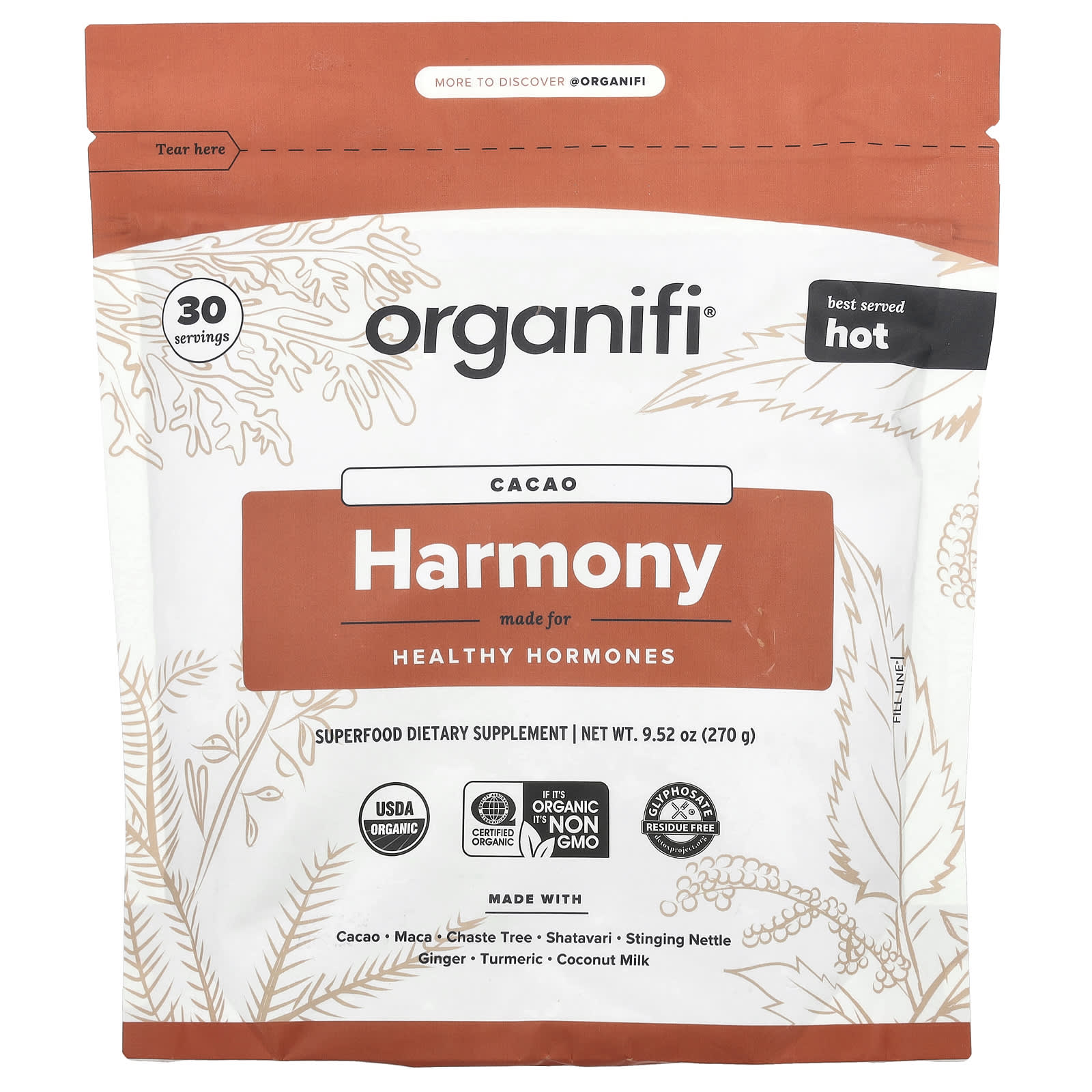 Organifi, Harmony, Cacao, 9.52 oz (270 g) - Image 1