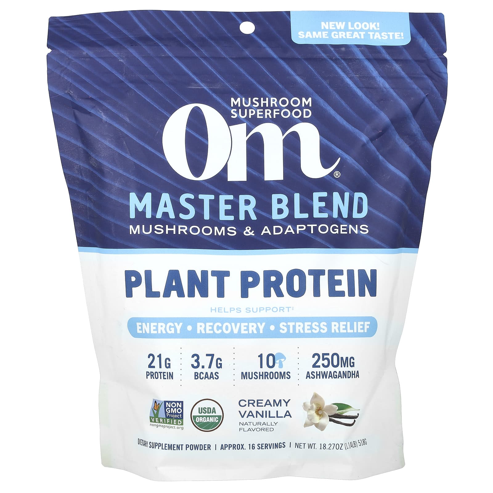 Om Mushrooms, Master Blend, Plant Protein, Creamy Vanilla, 1.14 lbs (518 g) - Image 1