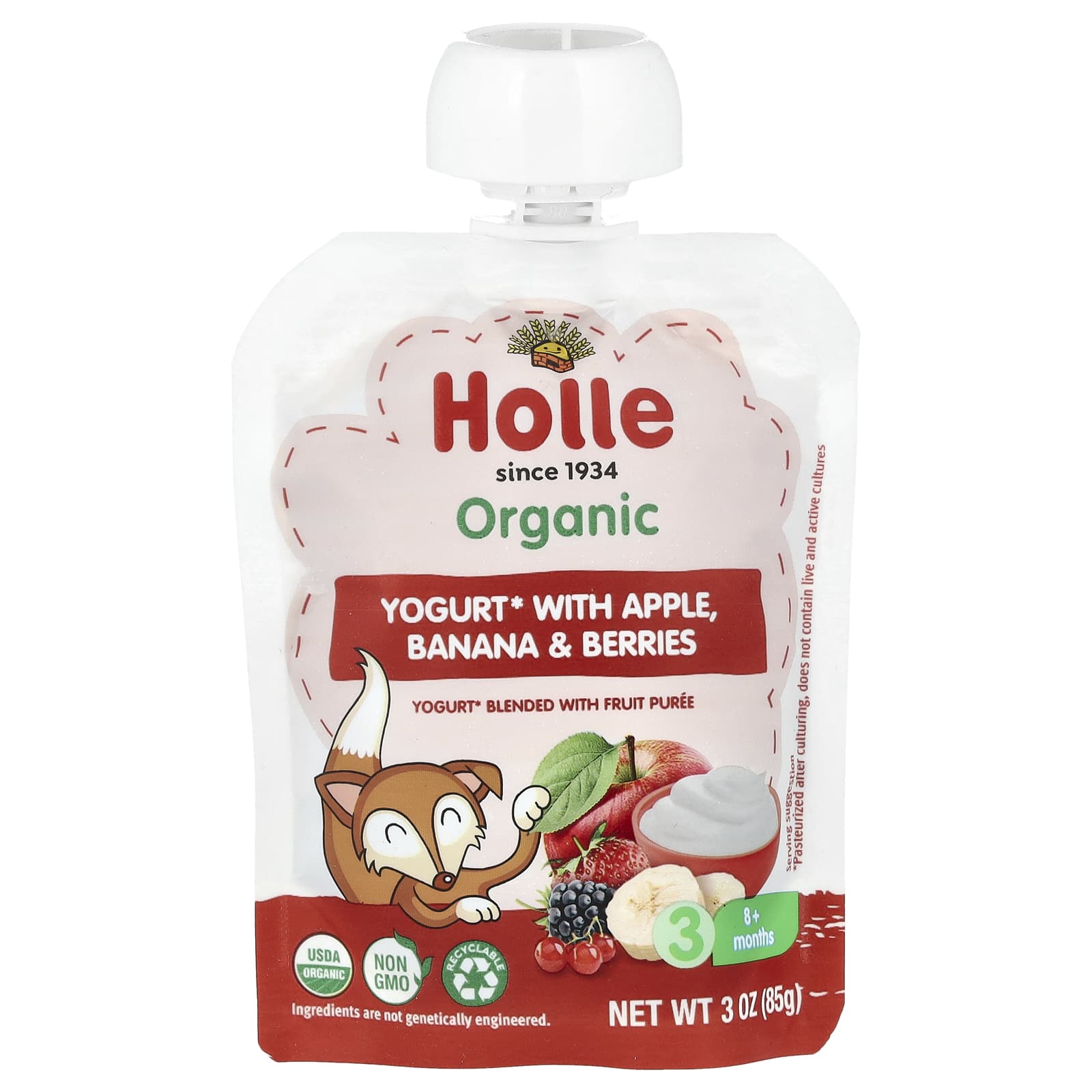 Holle Organic Yogurt for Babies with Apple, Banana & Berries, 8+ months, 3 oz - Image 1