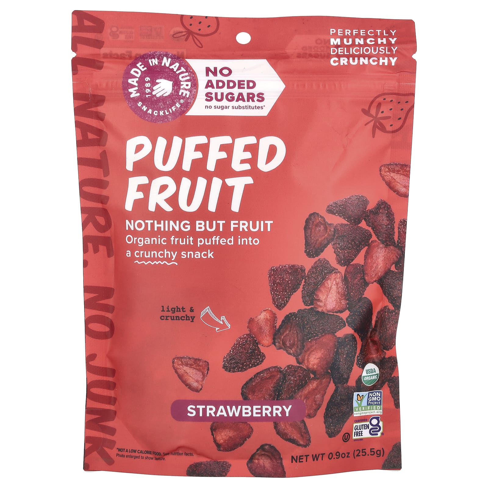 Made in Nature, Puffed Fruit, Strawberry, 0.9  oz (25.5 g) - Image 1