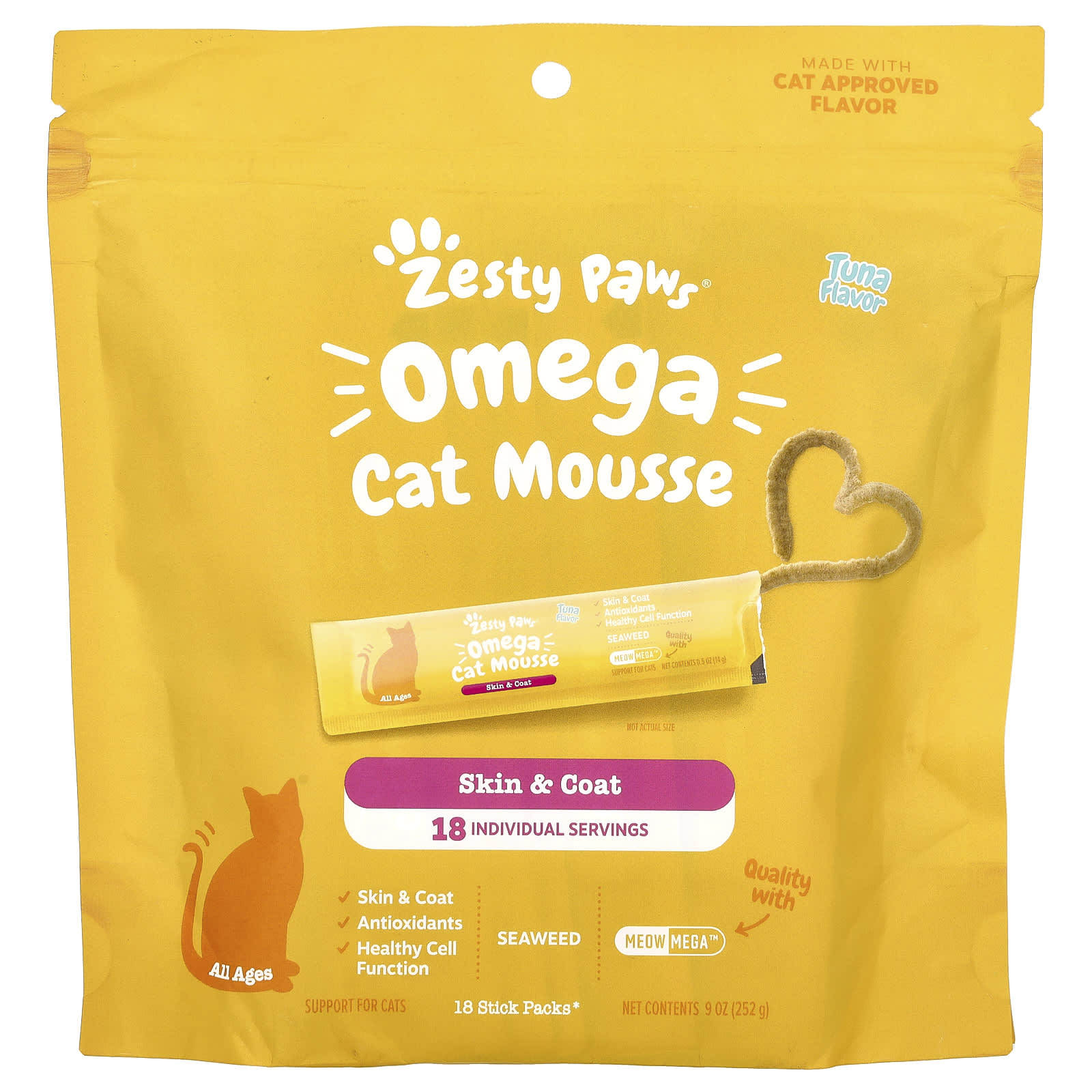 Zesty Paws, Omega Cat Mousse, For Cats, Tuna, 18 Stick Packs, 9 oz (252 g) - Image 1
