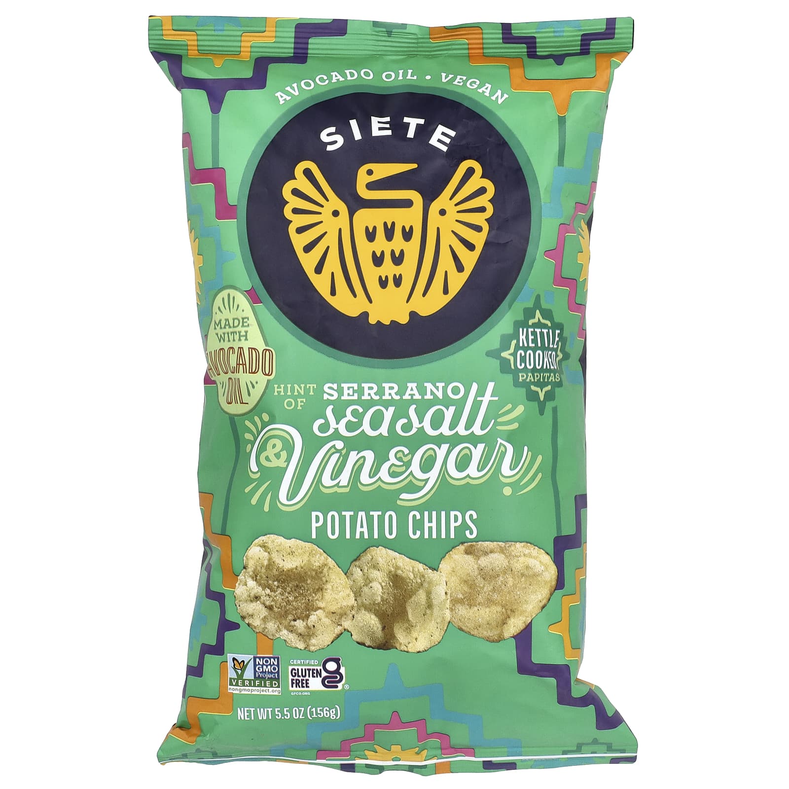 Siete, Potato Chips, Hint of Serrano Sea Salt & Vinegar , 5.5 Oz ( 156 g) - Image 1