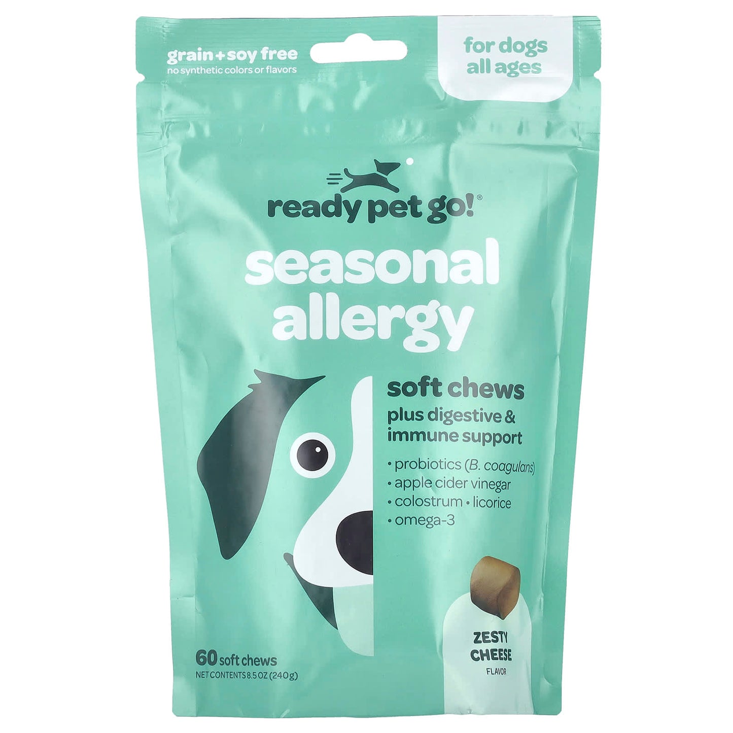 Ready Pet Go, Seasonal Allergy, For Dogs, All Ages, Zesty Cheese, 60 Soft Chews, 8.5 oz (240 g) - Image 1