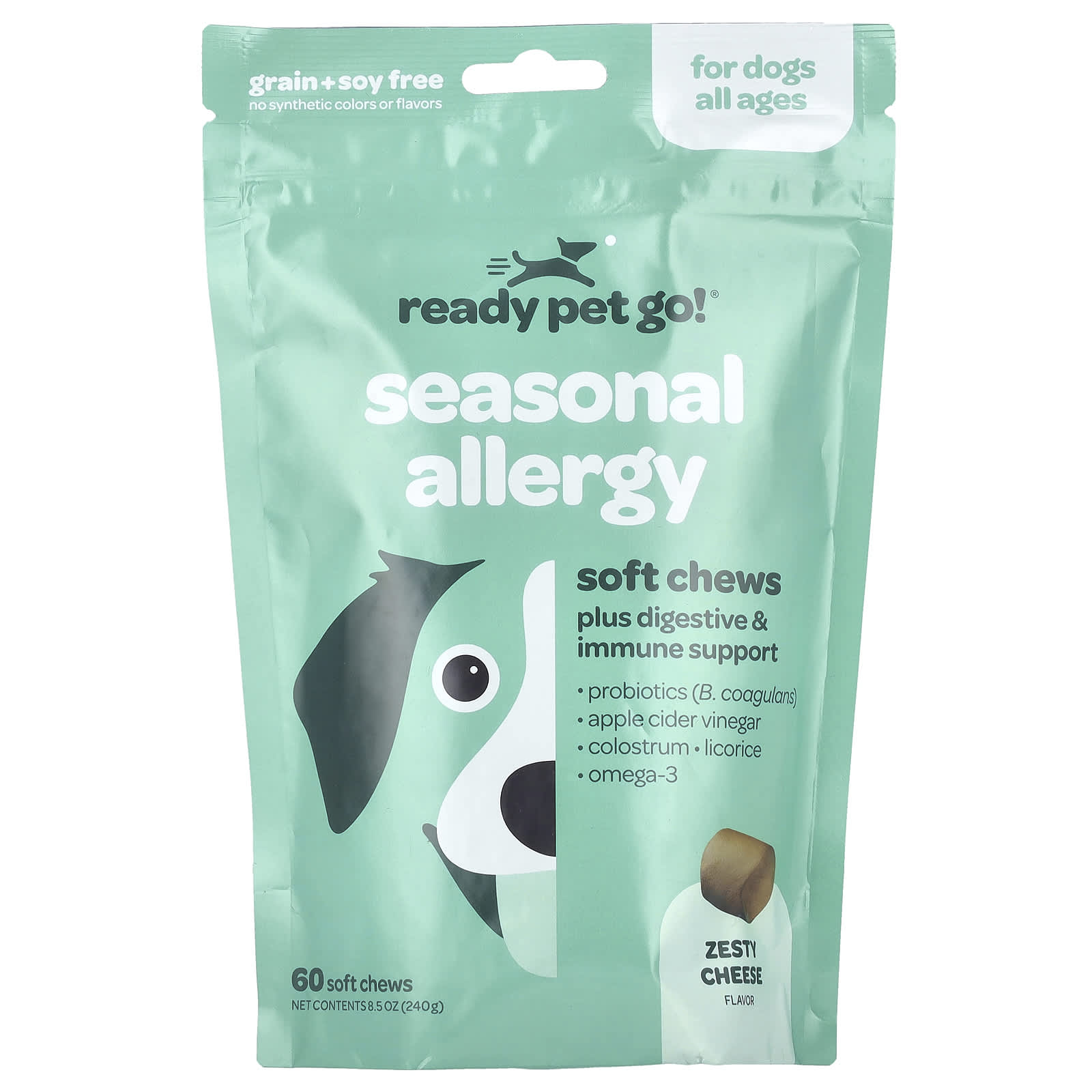 Ready Pet Go, Seasonal Allergy, For Dogs, All Ages, Zesty Cheese, 60 Soft Chews, 8.5 oz (240 g) - Image 1