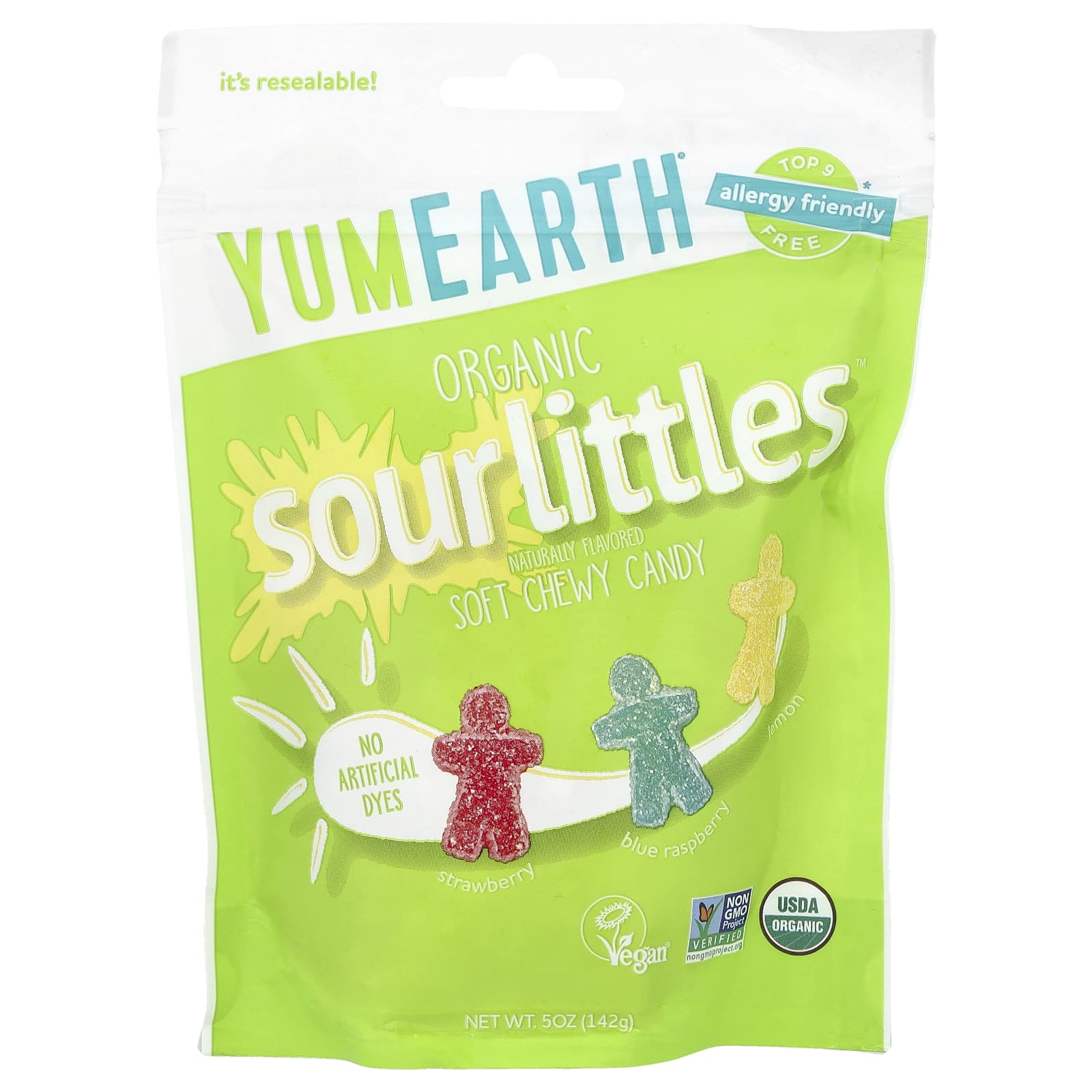 YumEarth, Organic Sour Littles, Soft Chew Candy, Strawberry, Blue Raspberry, Lemon, 5 oz (142 g) - Image 1