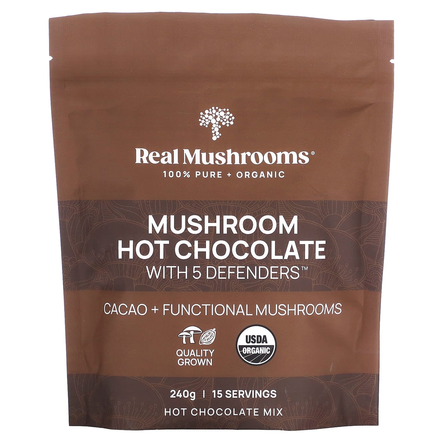 Real Mushrooms, Mushroom Hot Chocolate with 5 Defenders, 240 g - Image 1