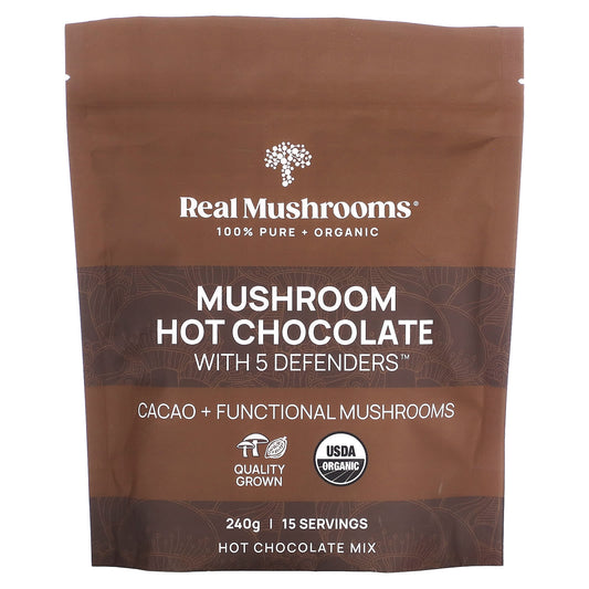 Real Mushrooms, Mushroom Hot Chocolate with 5 Defenders, 240 g - Image 1