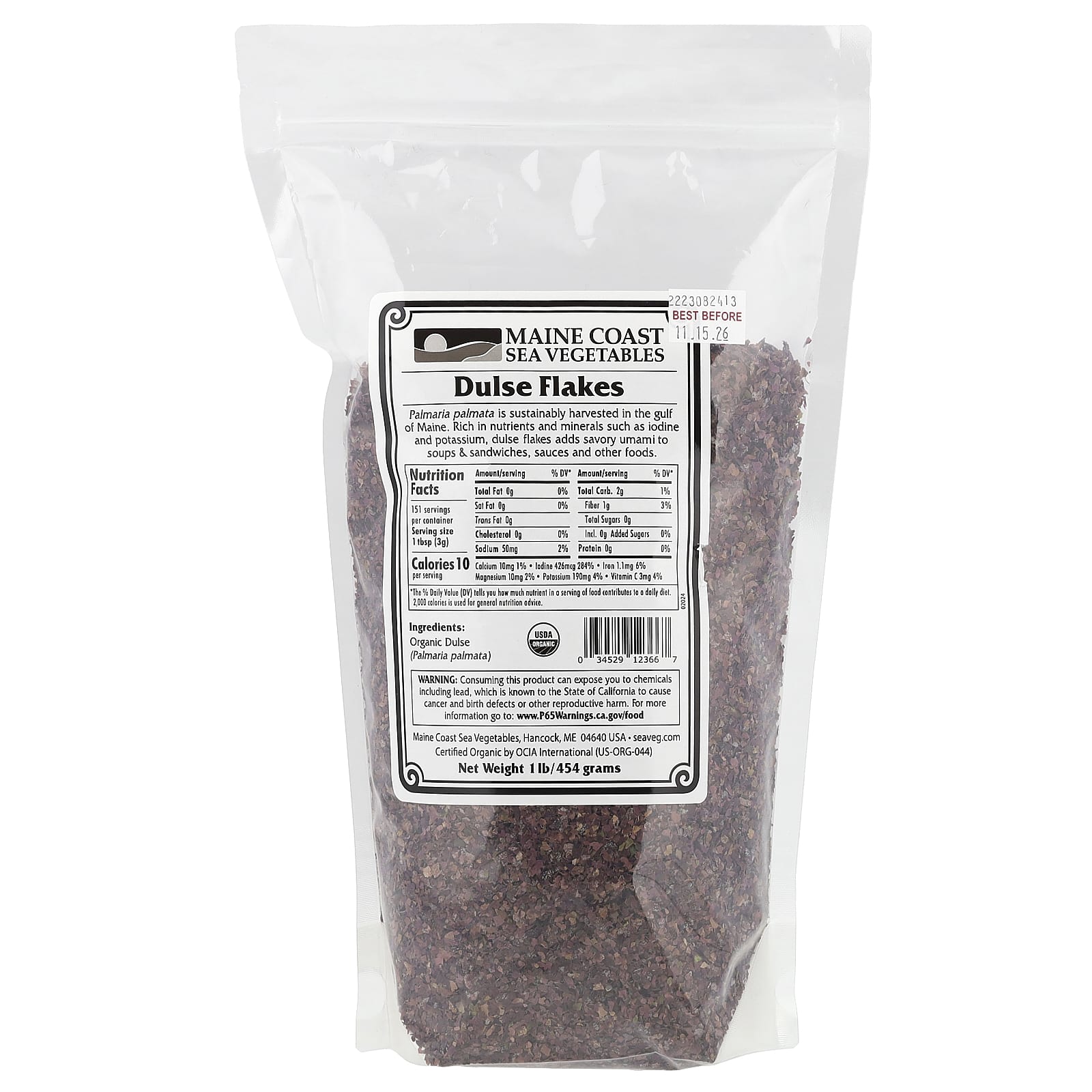 Maine Coast Sea Vegetables, Dulse Flakes, 1 lb (454 g) - Image 1
