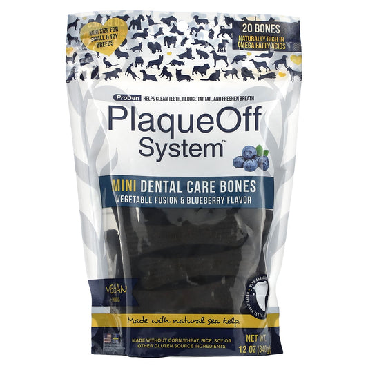 ProDen, PlaqueOff System, Mini Dental Care Bones, For Small & Toy Breed Dogs, Vegetable Fusion & Blueberry, 20 Bones, 12 oz (340 g) - Image 1