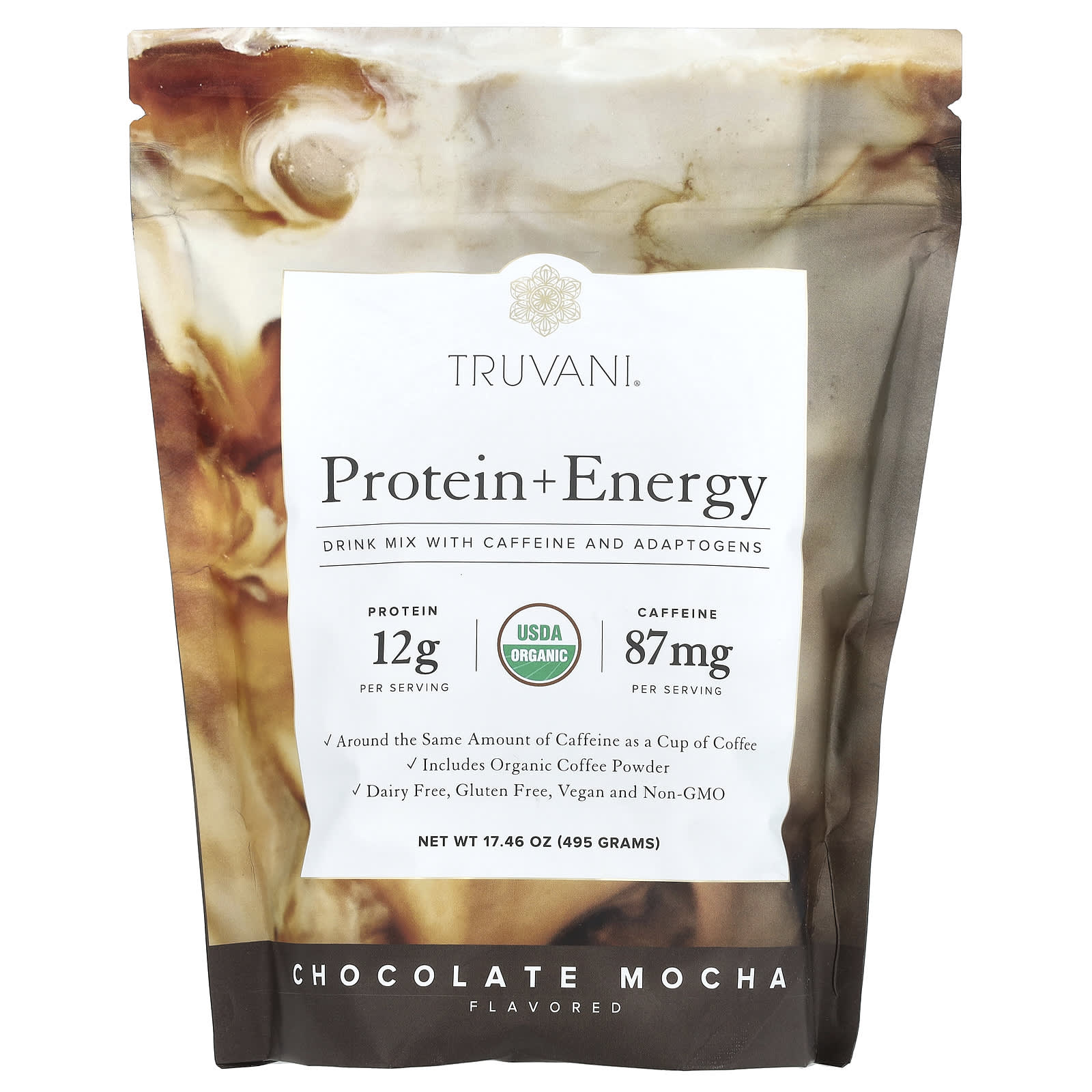 Truvani, Protein + Energy, Chocolate Mocha, 17.46 oz (495 g) - Image 1