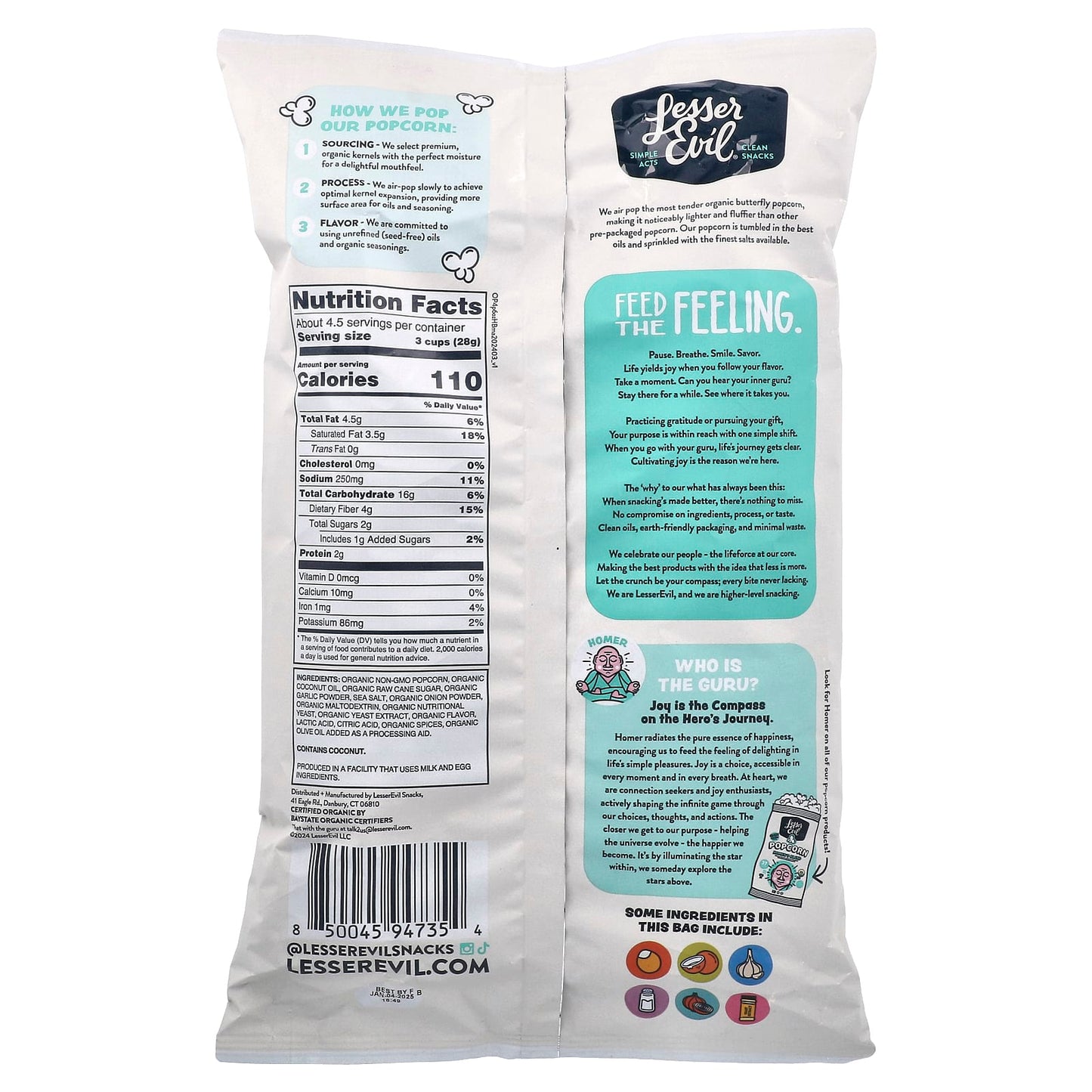 LesserEvil, Popcorn, Homer's Blend, Garlic Parm, 4.6 oz (130 g) - Image 2