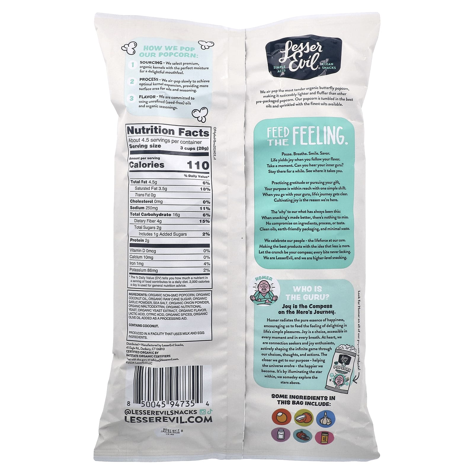 LesserEvil, Popcorn, Homer's Blend, Garlic Parm, 4.6 oz (130 g) - Image 2