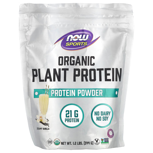 NOW Foods, Sports, Organic Plant Protein Powder, Creamy Vanilla, 1.2 lbs (544 g) - Image 1