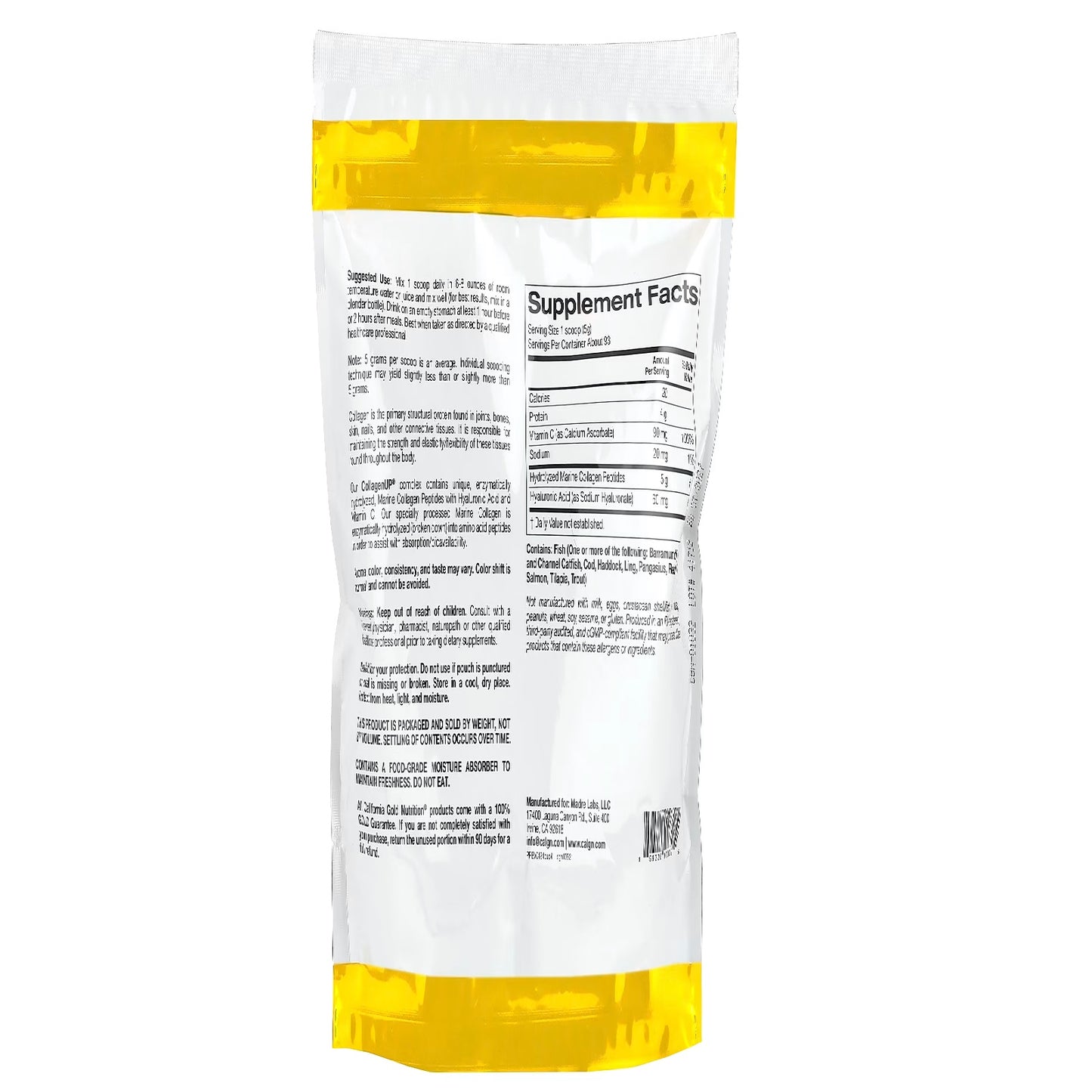 California Gold Nutrition, CollagenUP®, Hydrolyzed Marine Collagen Peptides with Hyaluronic Acid and Vitamin C, Unflavored, 1.02 lb (464 g)