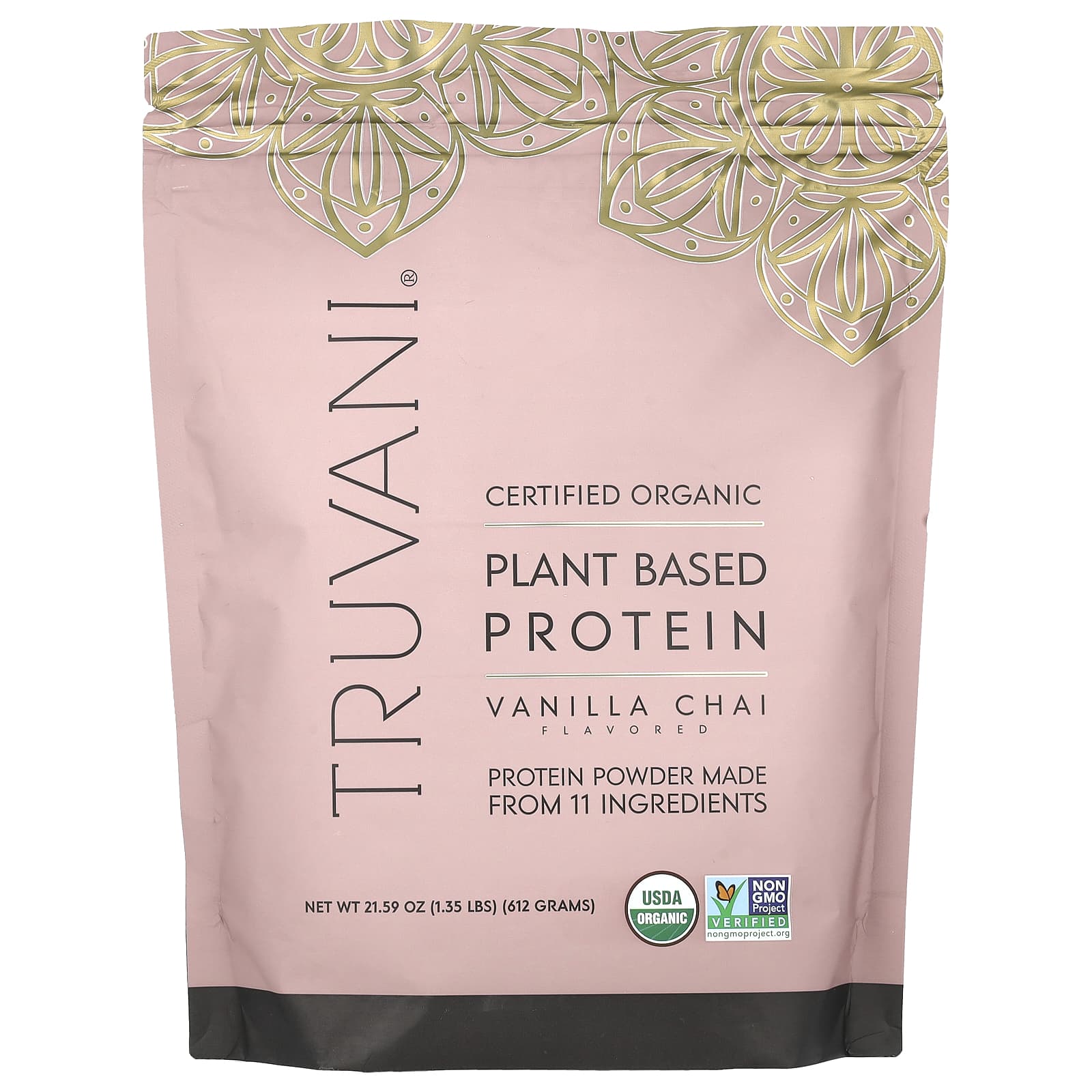 Truvani, Certified Organic Plant Based Protein, Vanilla Chai, 1.35 lbs (612 g) - Image 1