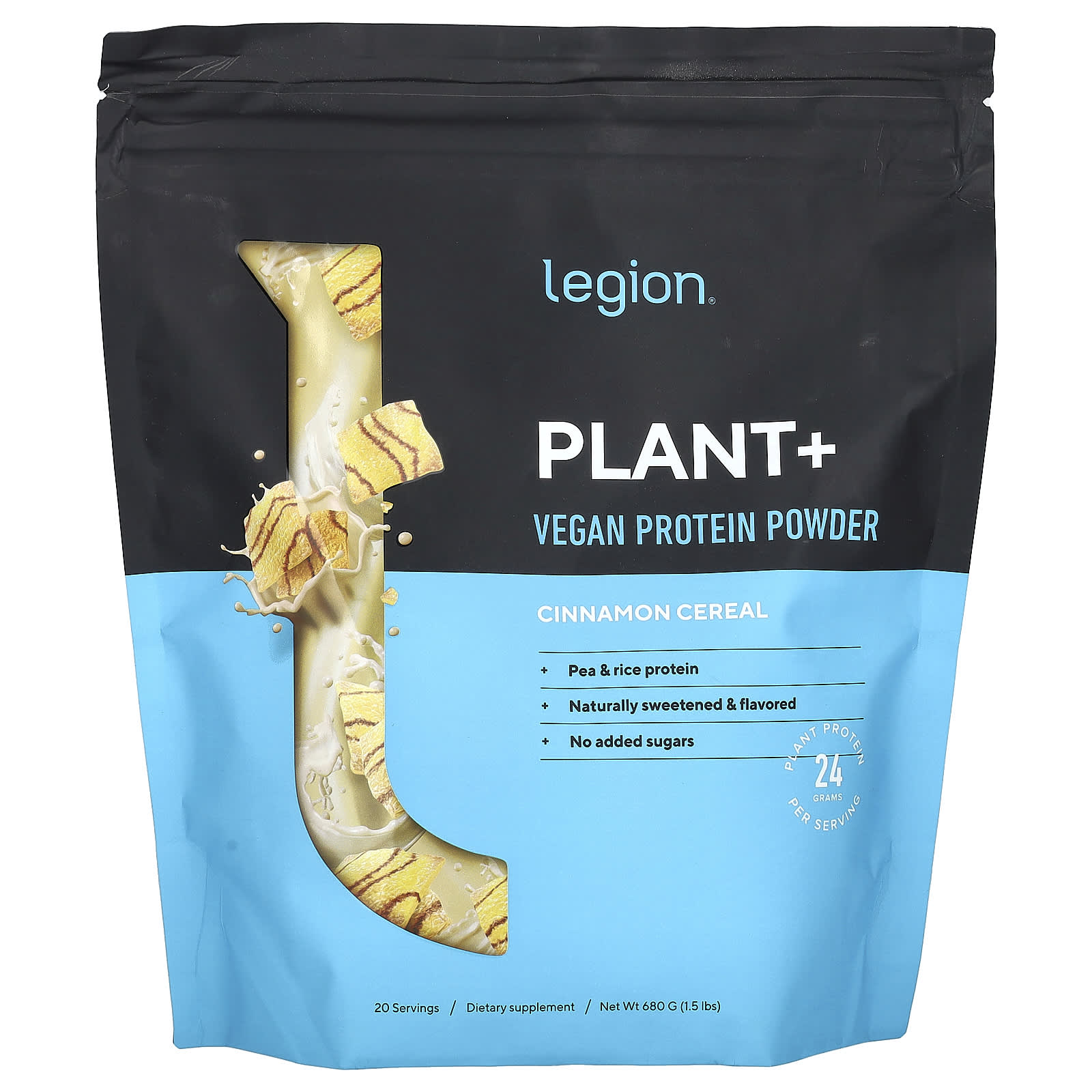 Legion Athletics, Plant+, Vegan Protein Powder, Cinnamon Cereal, 1.5 lbs (680 g) - Image 1