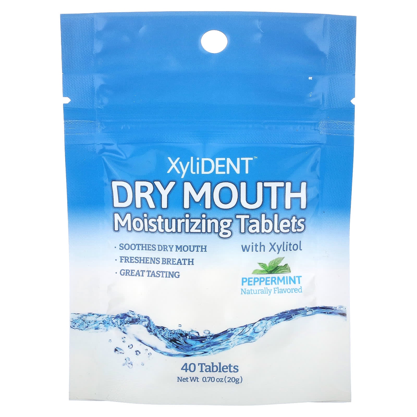 XyliDENT, Dry Mouth Moisturizing Tablets with Xylitol, Peppermint , 40 Tablets, 0.70 oz (20 g) - Image 1