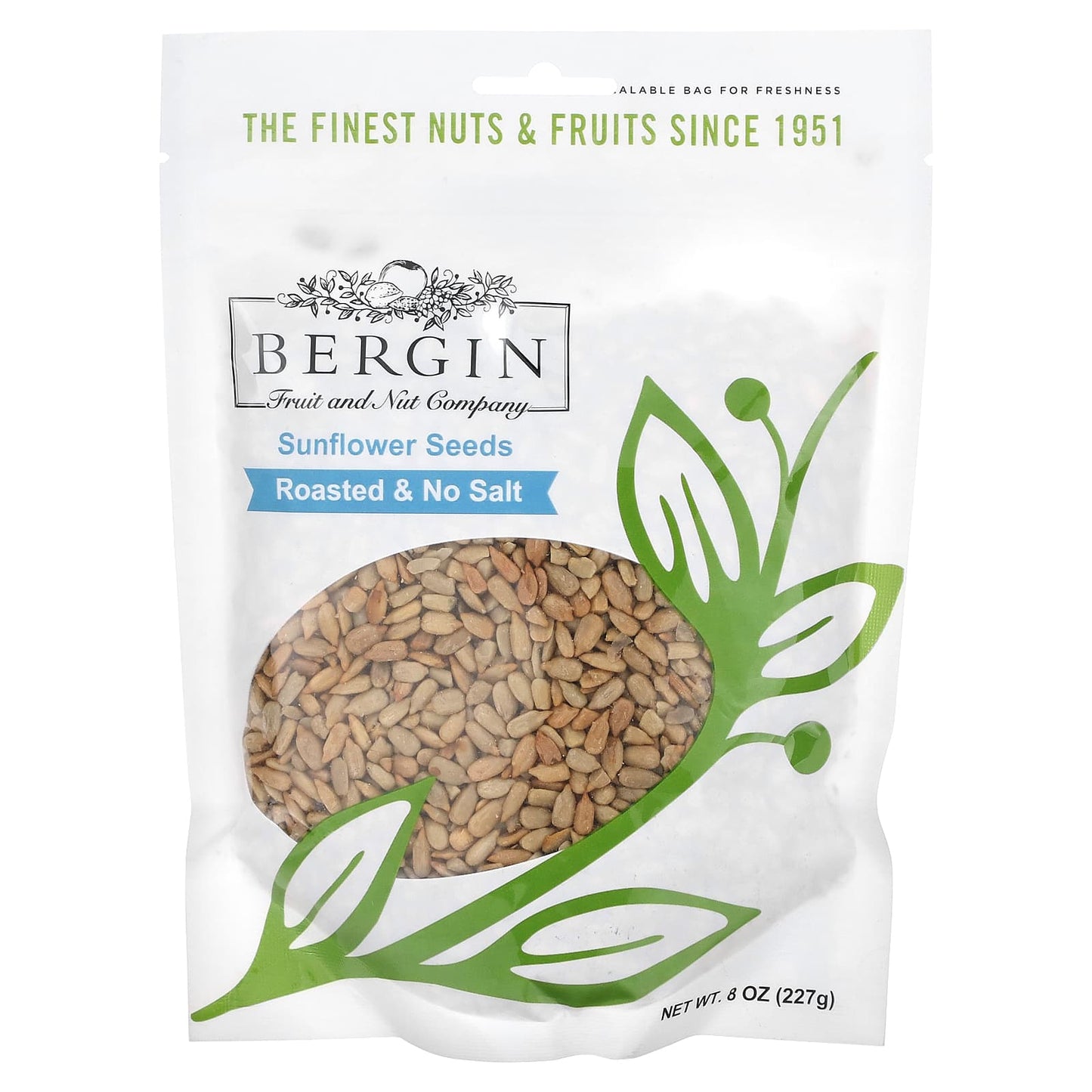 Bergin Sunflower Seeds, Roasted & No Salt, 8 oz, Vegan & Gluten-Free - Image 1