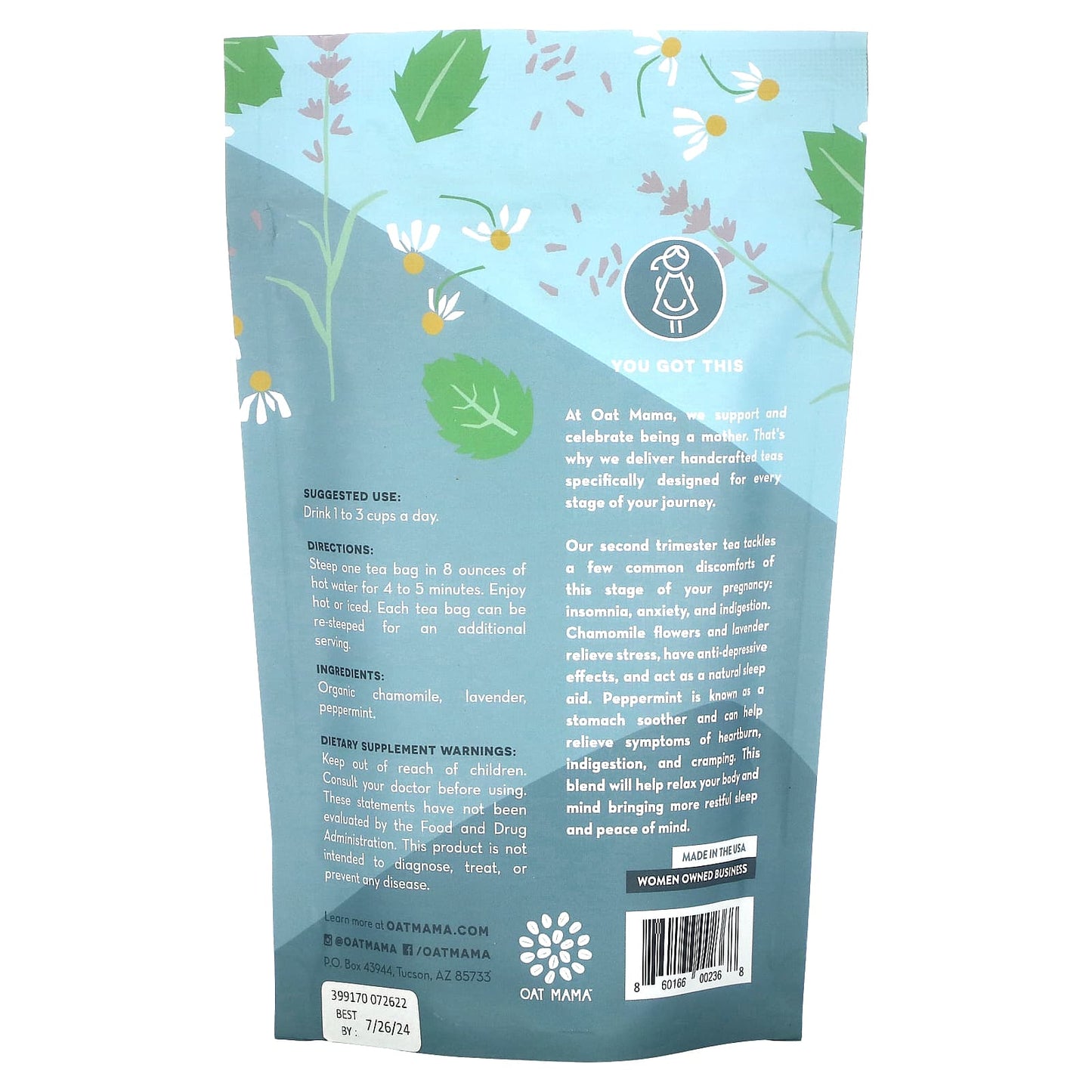 Oat Mama, Calm Tea, Chamomile Lavender Flower, Caffeine Free, 14 Tea Bags, 32 g - Image 2