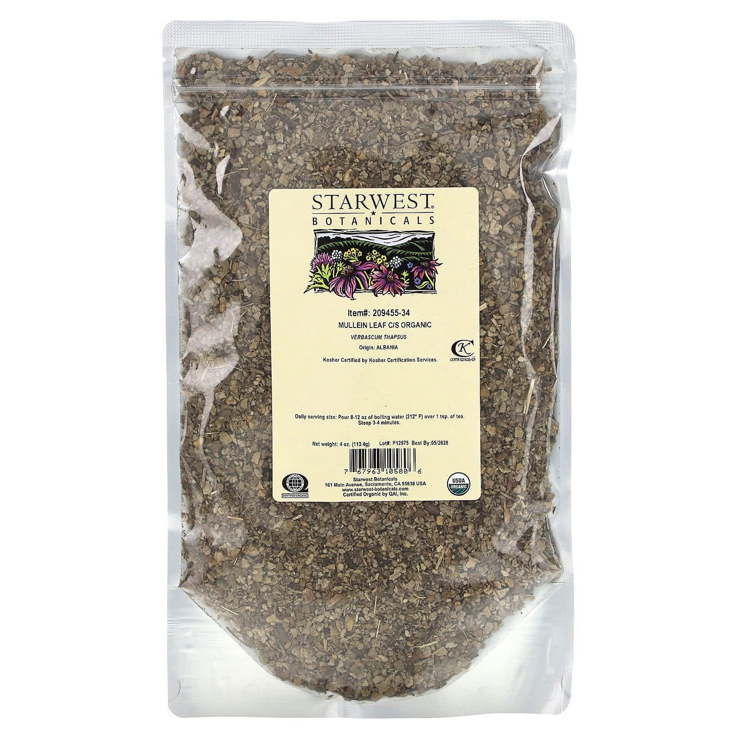 Starwest Botanicals, Organic Mullein Leaf, Cut and Sift, 4 oz (113.4 g) - Image 2