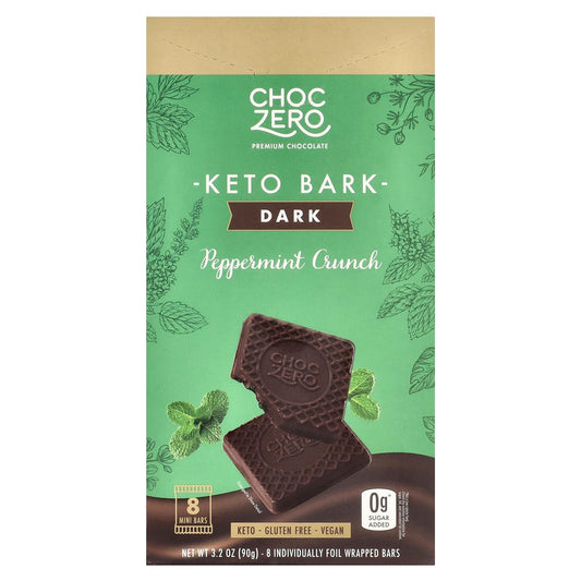 Dark Chocolate Keto Bark with Peppermint Crunch by ChocZero - 8 Mini Bars - Image 1
