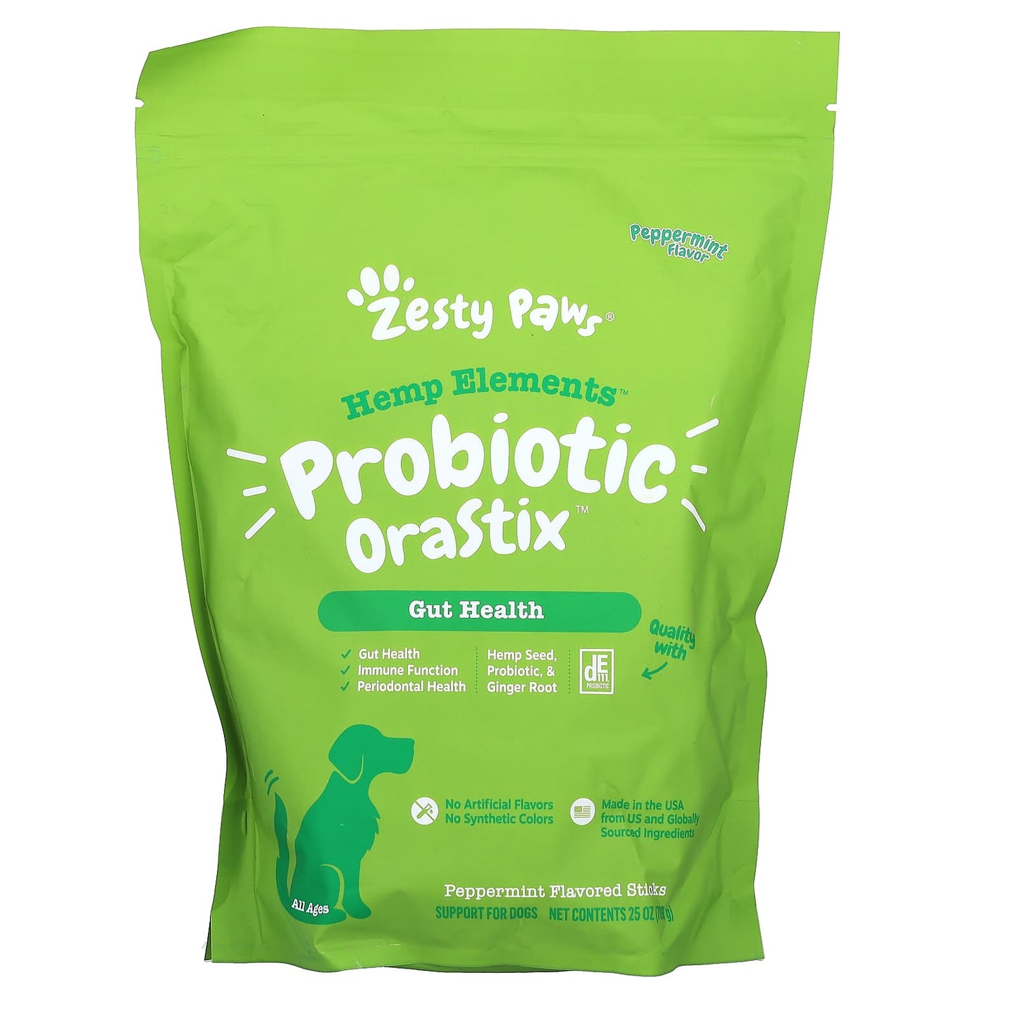 Zesty Paws, Hemp Elements, Probiotic OraStix, For Dogs, All Ages, Peppermint, 25 oz (709 g) - Image 1