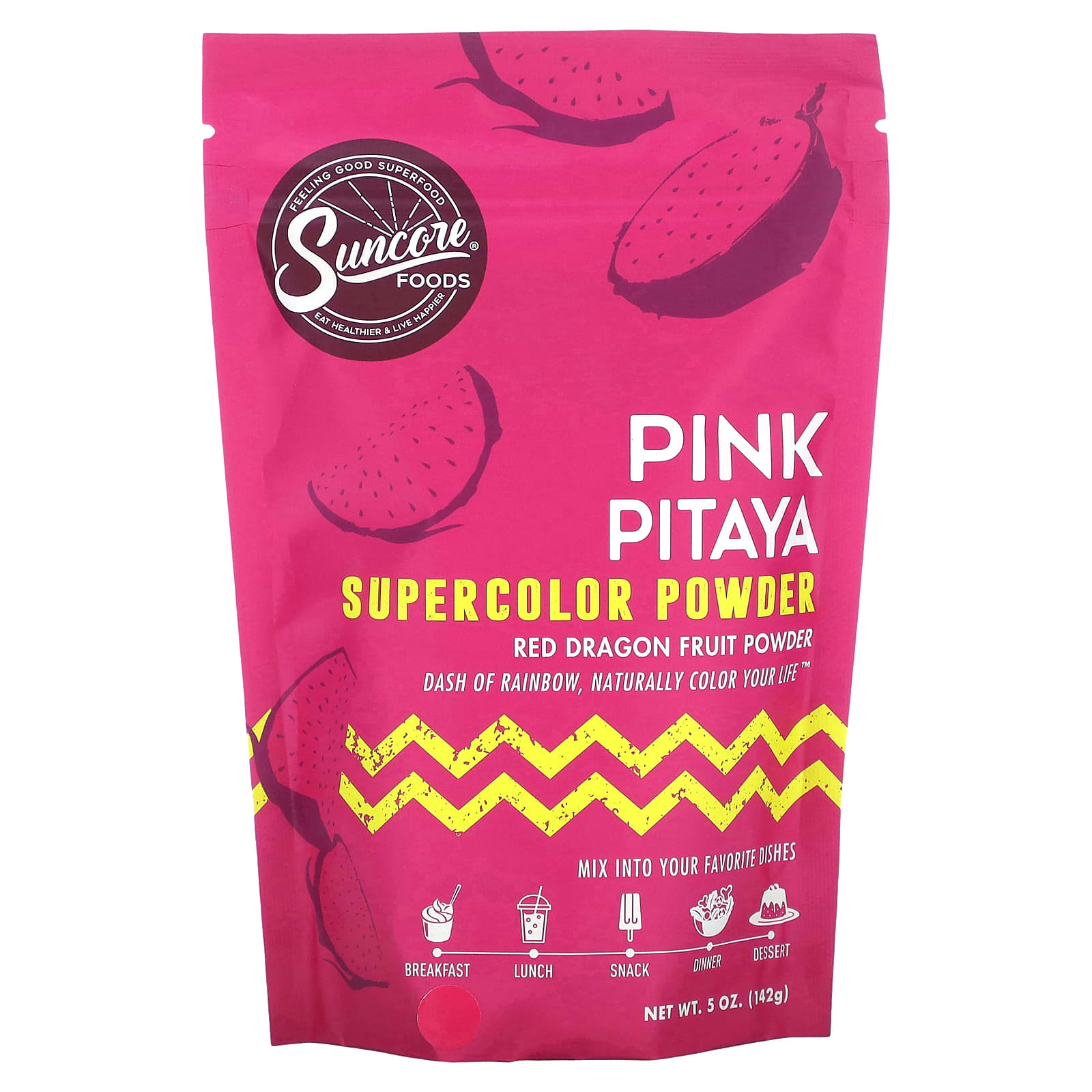 Suncore Foods, Pink Pitaya Supercolor Powder, Red Dragon Fruit, 5 oz (142 g) - Image 1