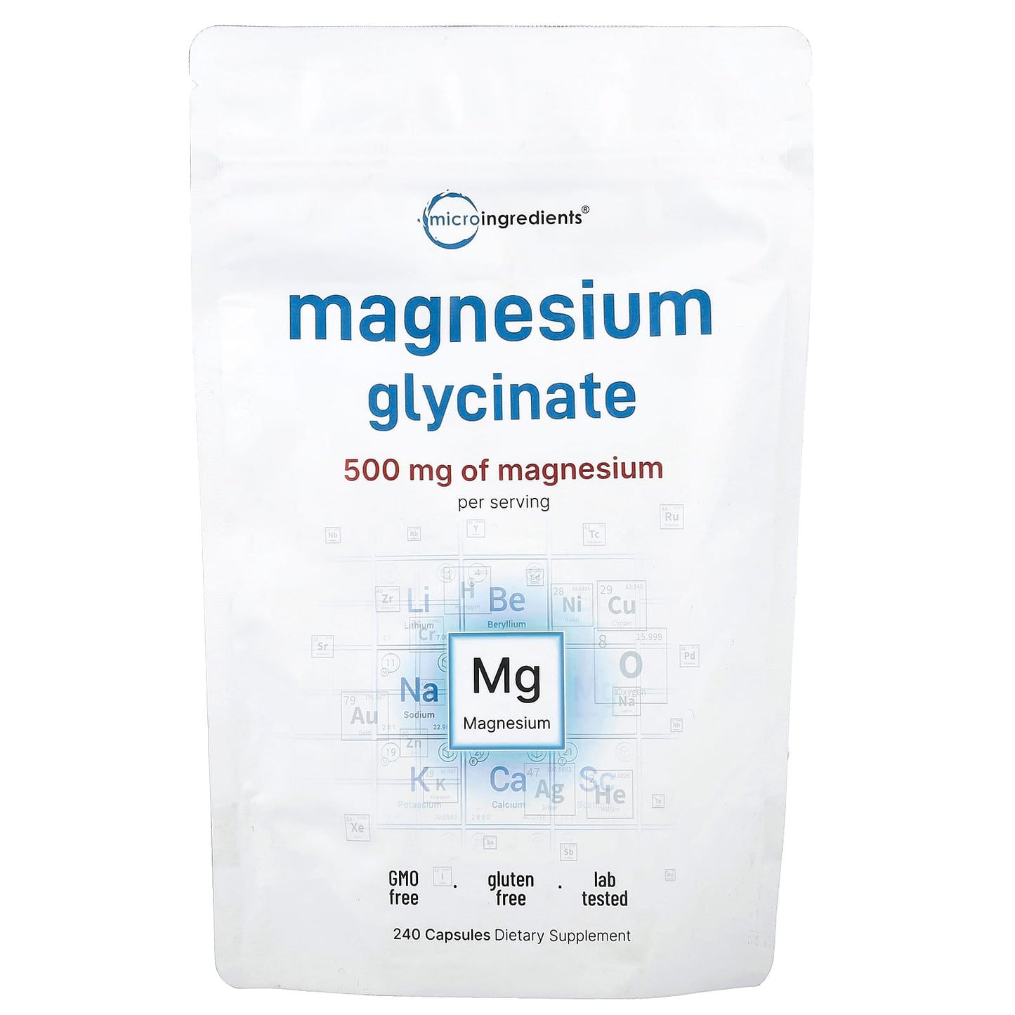 Micro Ingredients, Magnesium Glycinate, 240 Capsules (166 mg per Capsule) - Image 1