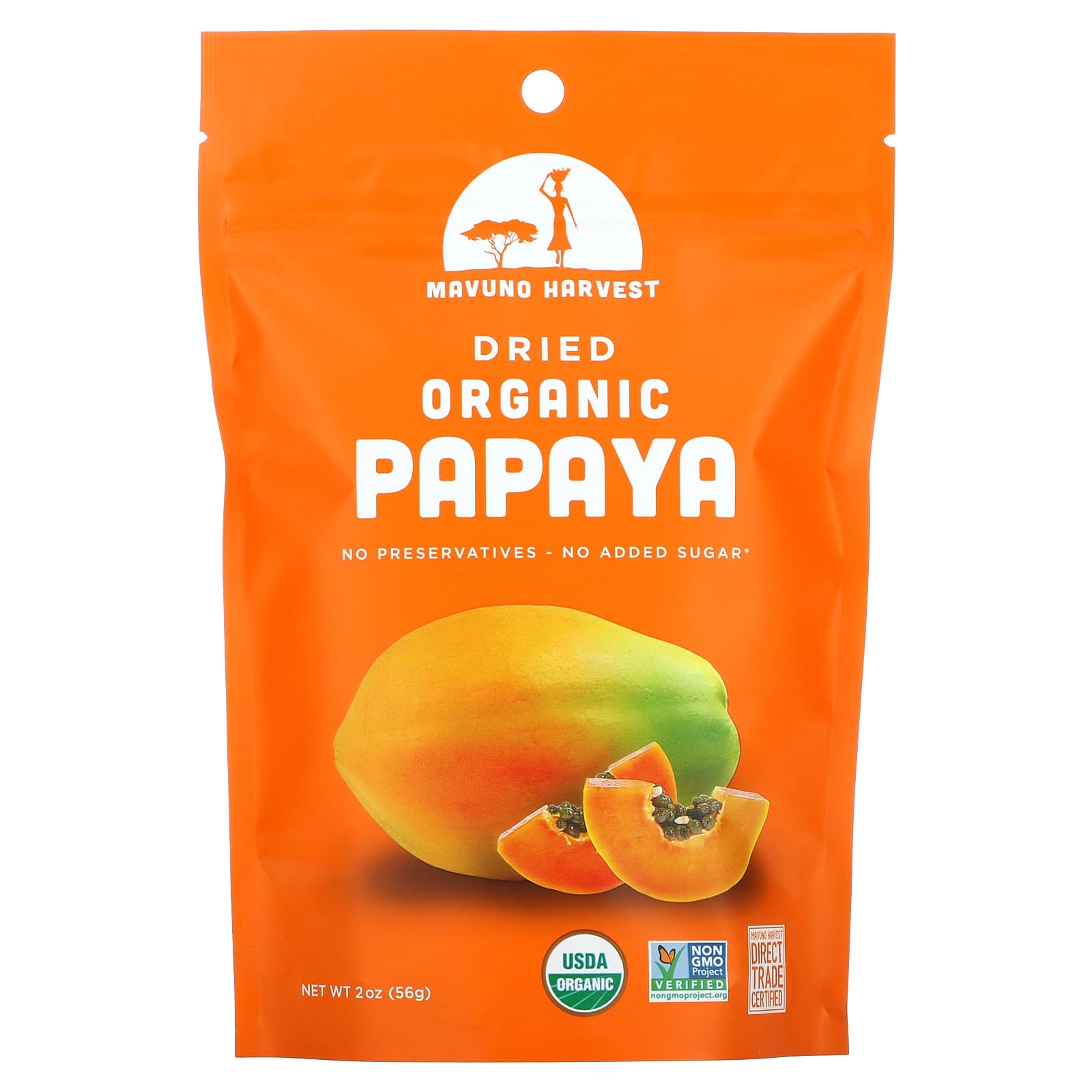 Mavuno Harvest, Organic Dried Papaya, 2 oz (56 g) - Image 1