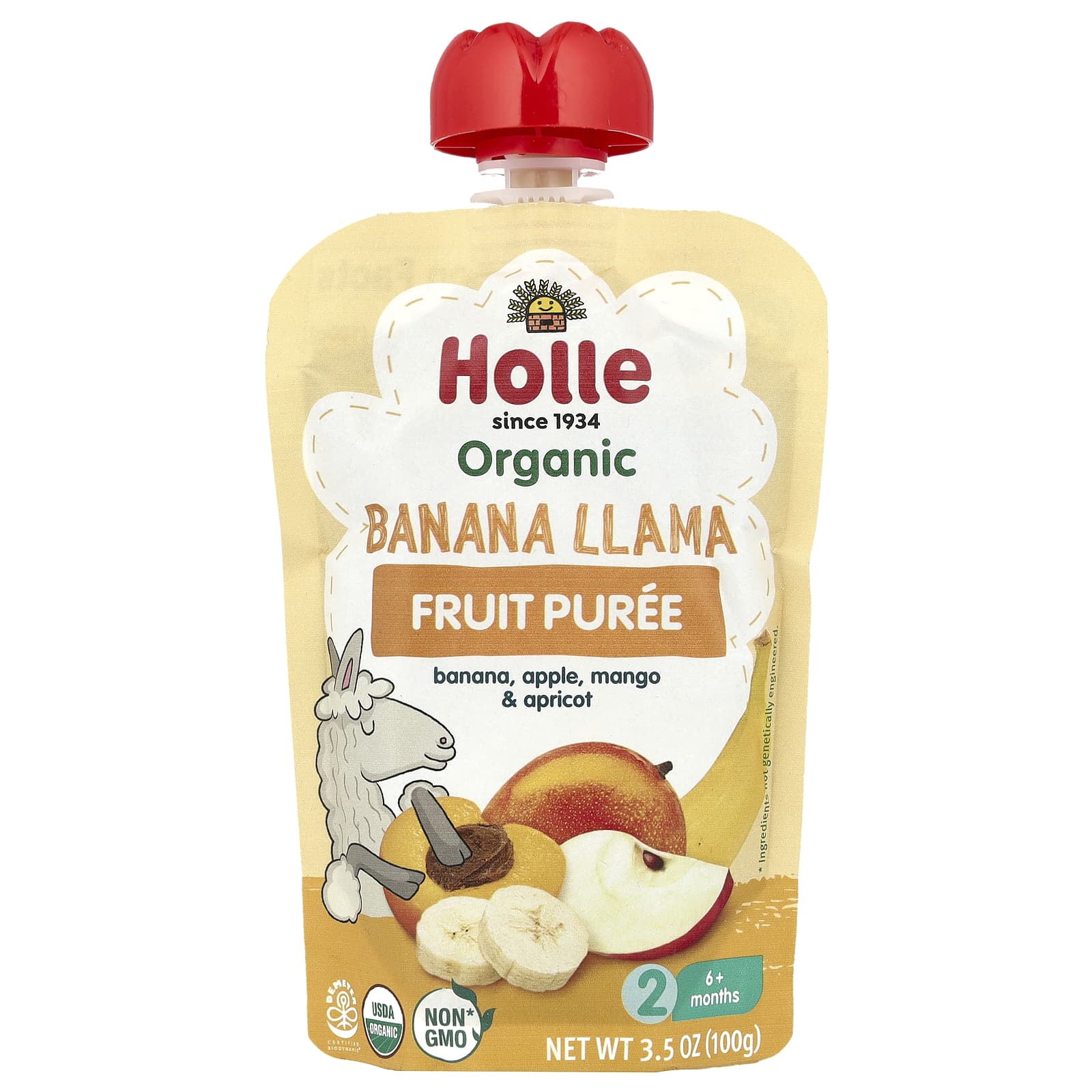 Holle Organic Baby Fruit Puree, Banana Llama, 6+ Months, USDA Organic, Non-GMO - Image 1