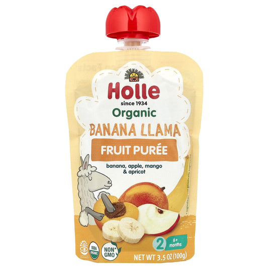 Holle Organic Baby Fruit Puree, Banana Llama, 6+ Months, USDA Organic, Non-GMO - Image 1
