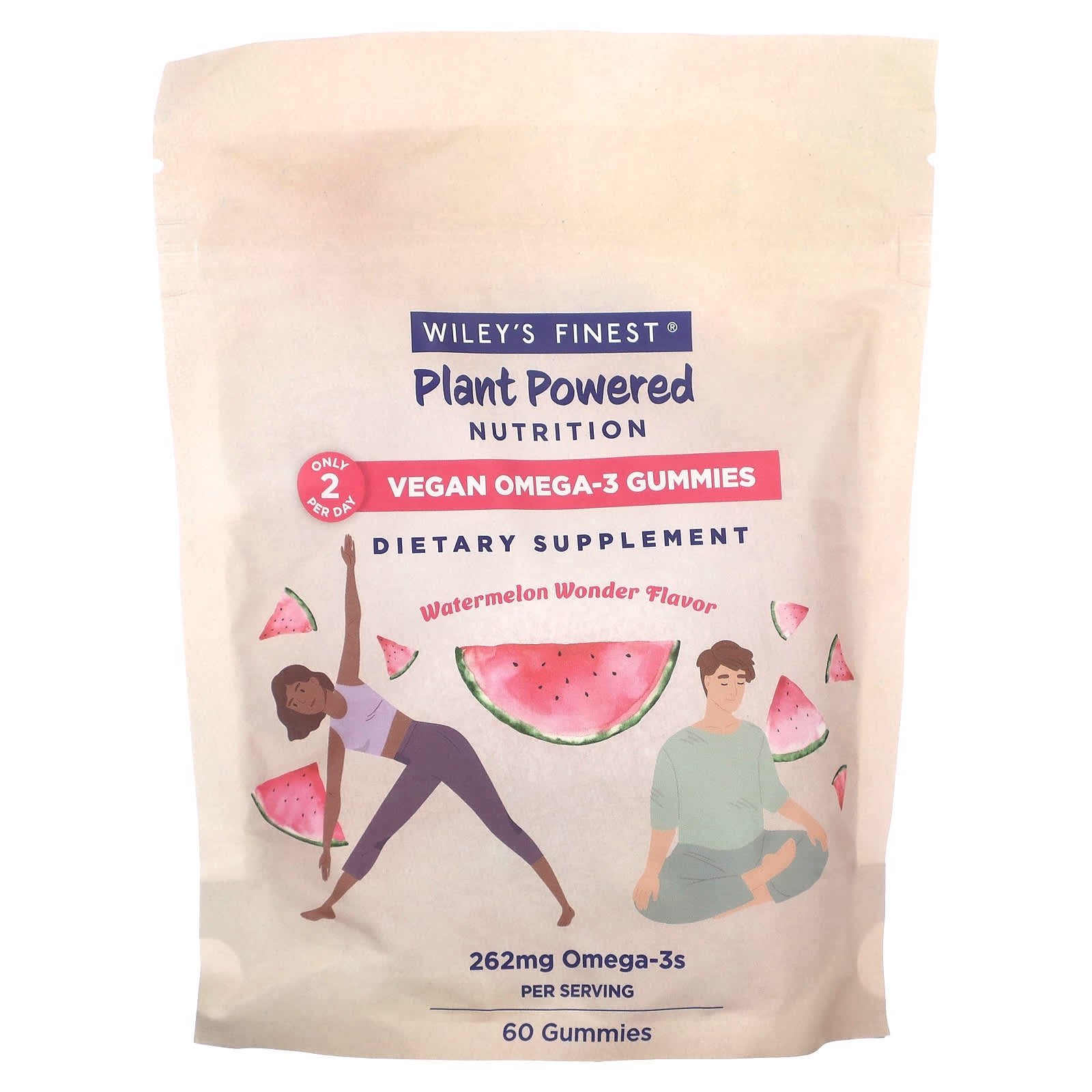 Wiley's Finest, Plant Powered Nutrition, Vegan Omega-3 Gummies, Watermelon Wonder, 262 mg, 60 Gummies (131 mg per Gummy) - Image 1
