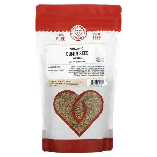 Pure Indian Foods, Organic Cumin Seed, Whole, 8 oz (226 g) - Image 1
